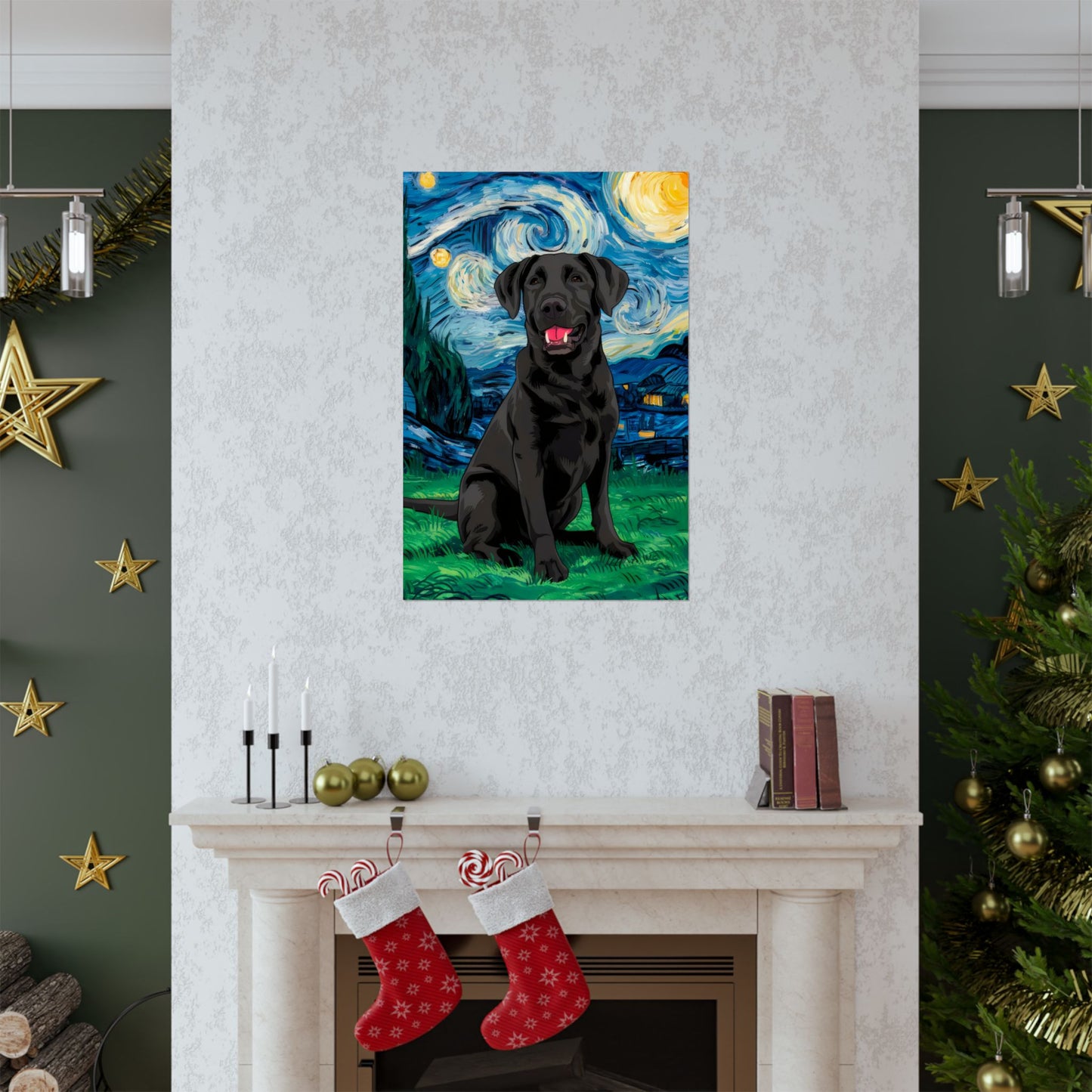 Cute Labrador Van Gogh Starry Night Matte Vertical Posters