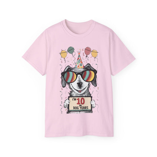 Cute Dog Cartoon I'm 10 in Dog Years Birthday Unisex Organic T-Shirt