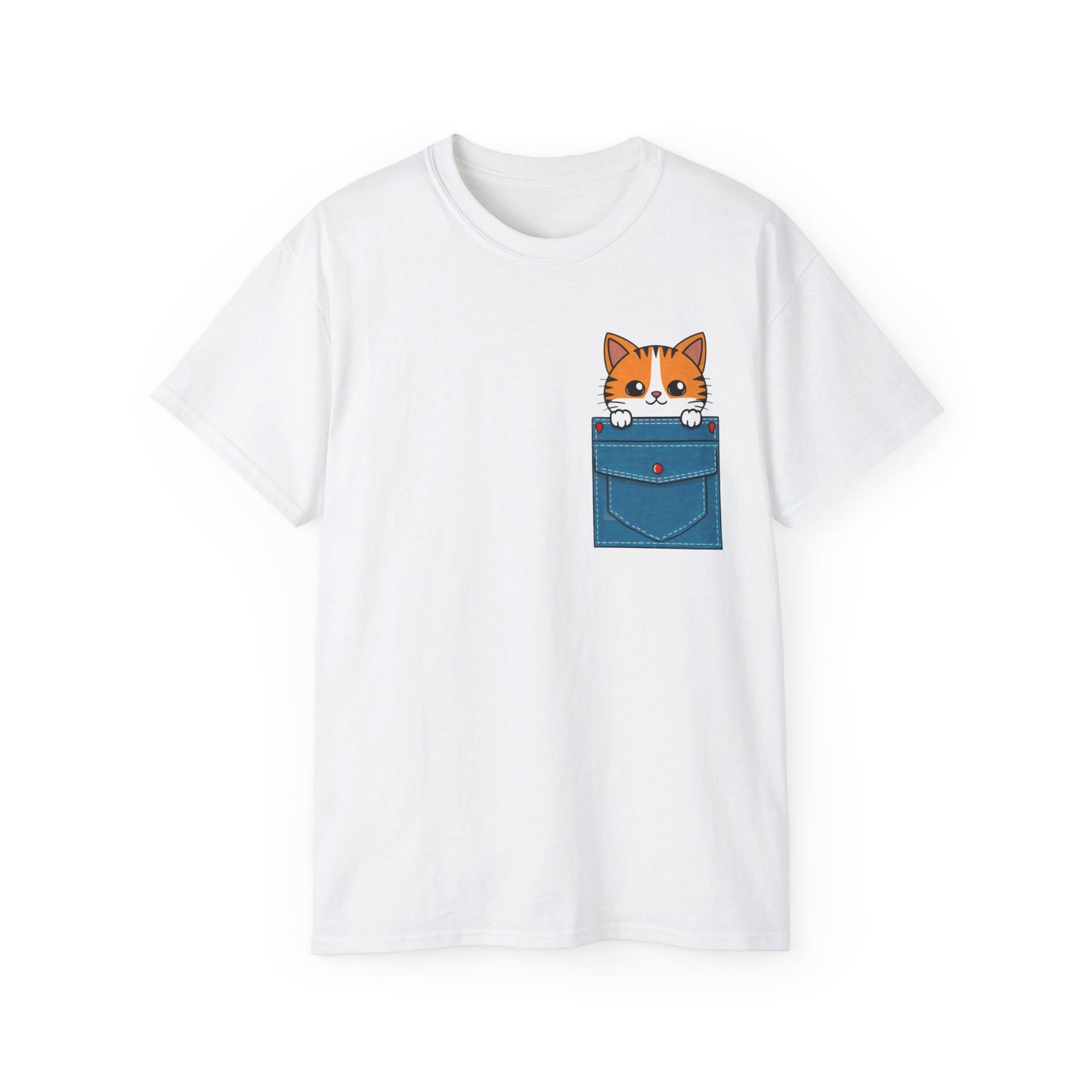 Cute Cartoon Cat in Pocket Unisex Organic T-Shirt