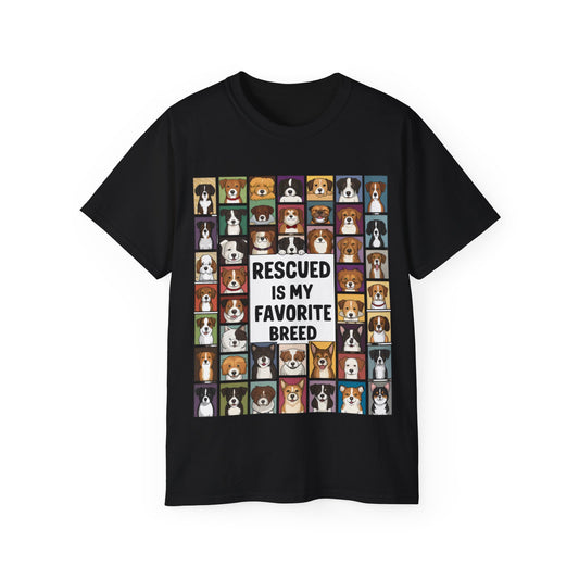 Cute Dog Cartoon Rescued is My Favorite Breed Unisex Organic T-Shirt