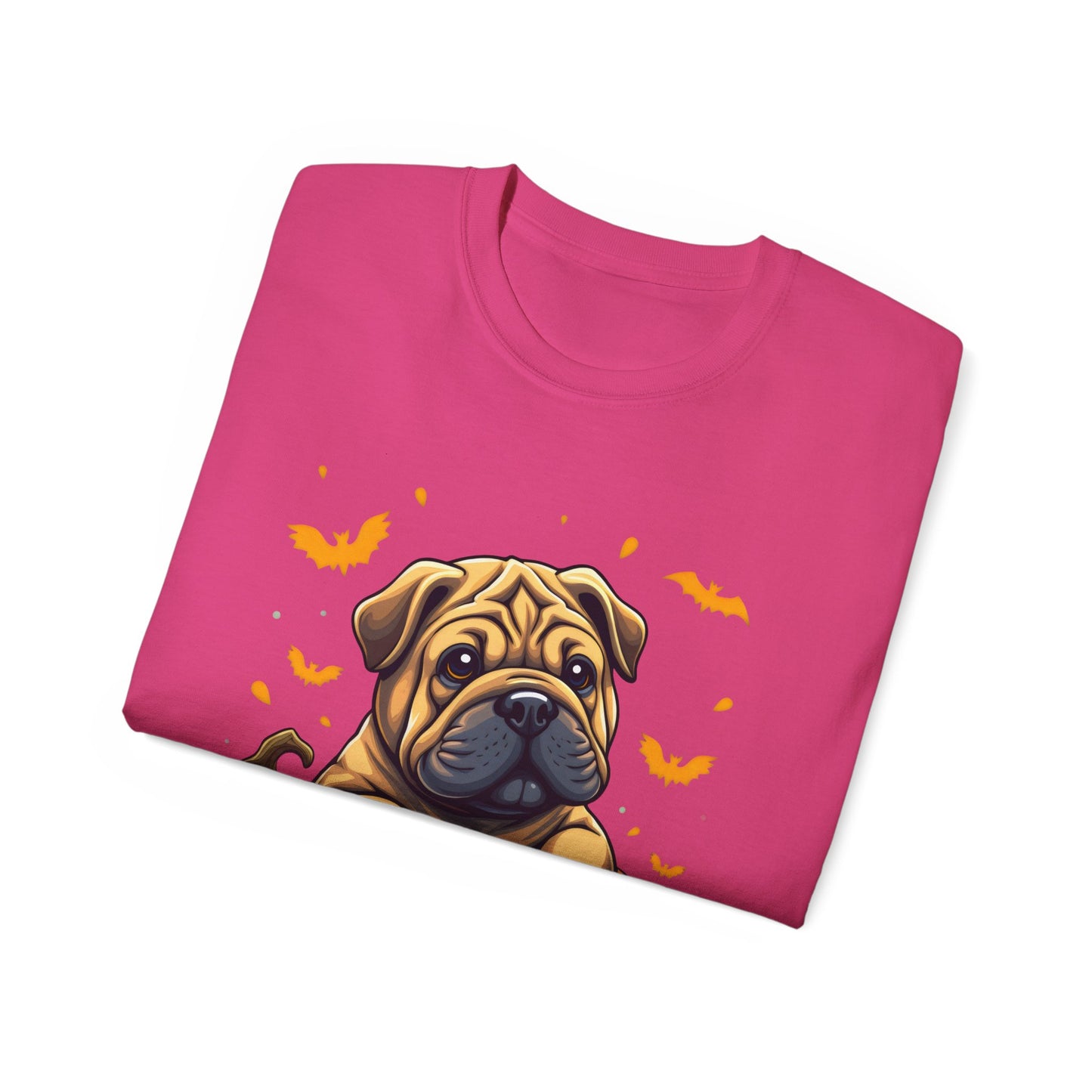 Cute Dog Cartoon Shar Pei Halloween Trick or Treat Unisex Organic T-Shirt