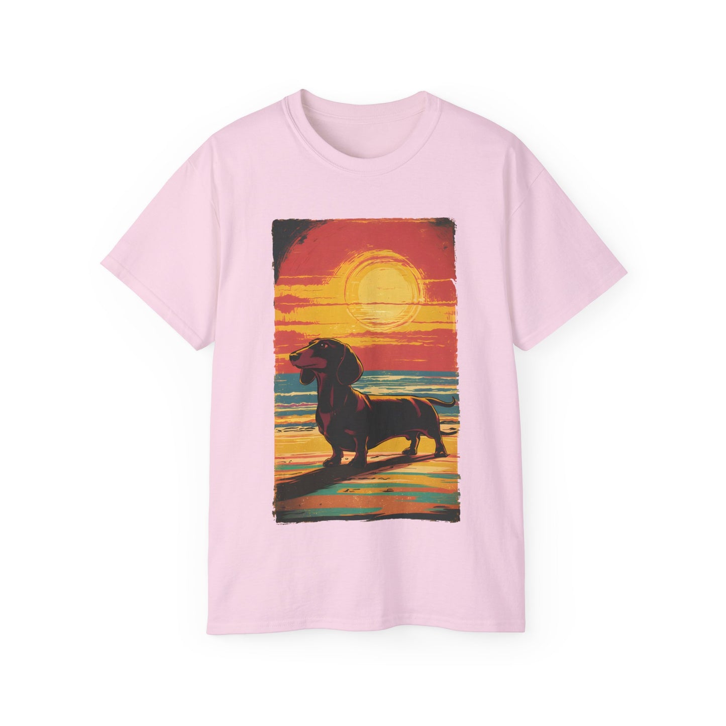 Vintage Dachshund Lover 60s 70s Retro Vintage Sunset Unisex Organic T-Shirt