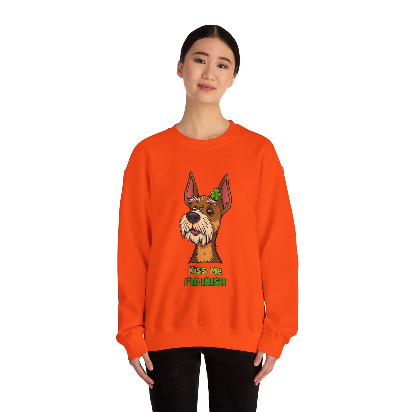 Cute Dog Cartoon Irish Terrier Kiss Me I'm Irish Meme Crewneck Sweatshirt