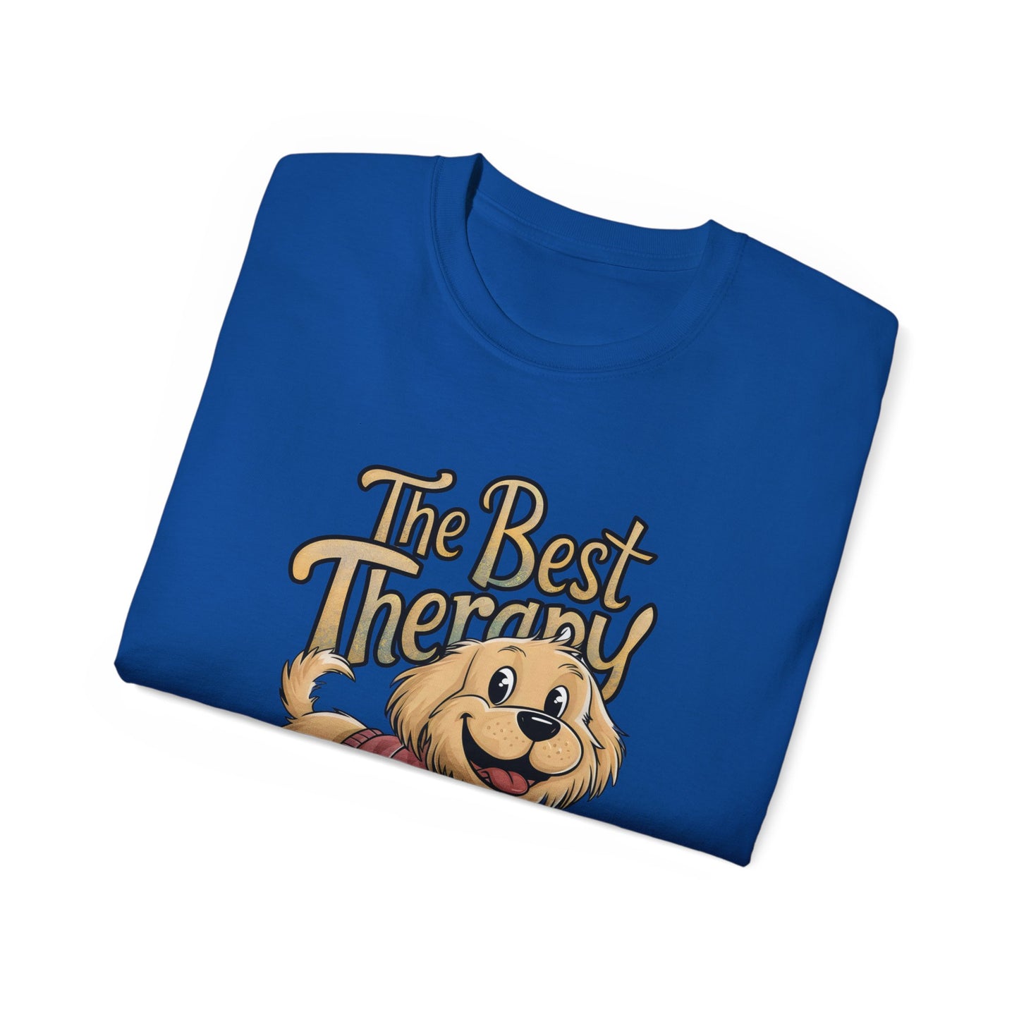 Cute Dog Cartoon The Best Therapy is a Golden Unisex Organic T-Shirt