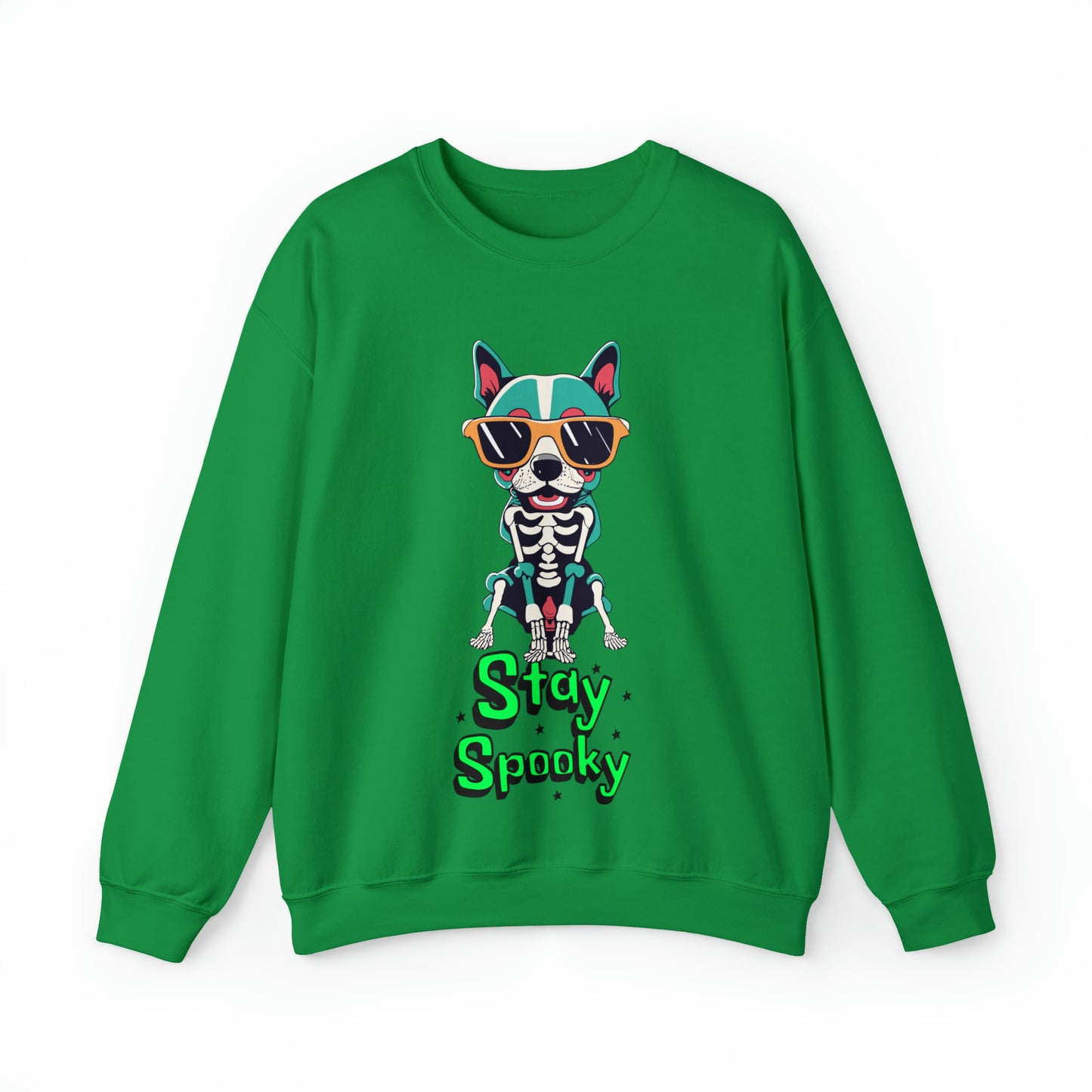 Cute Funny Stay Spooky Skeleton Dog Unisex Crewneck Sweatshirt