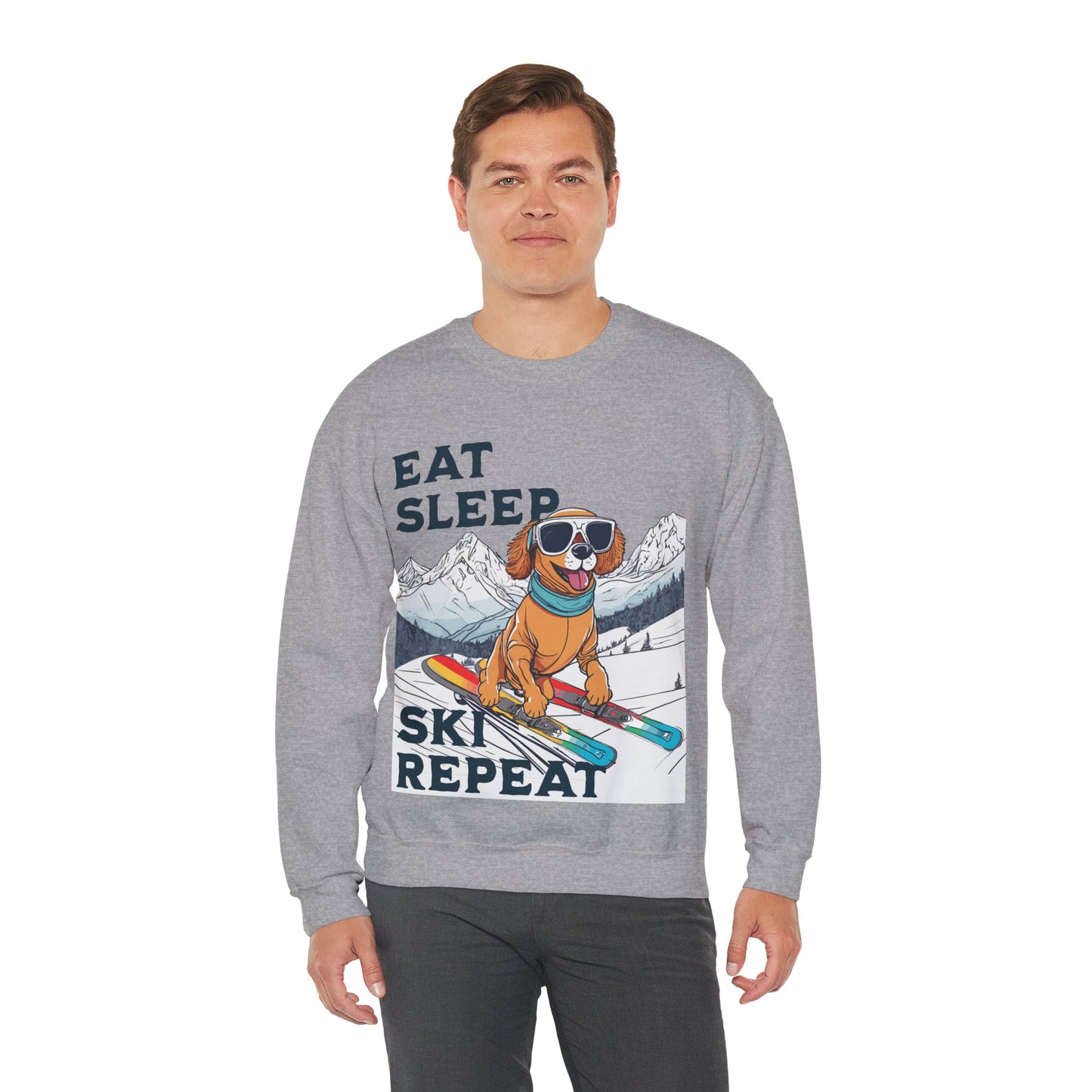 Cute Dog Cartoon Ski Lover Meme Crewneck Sweatshirt