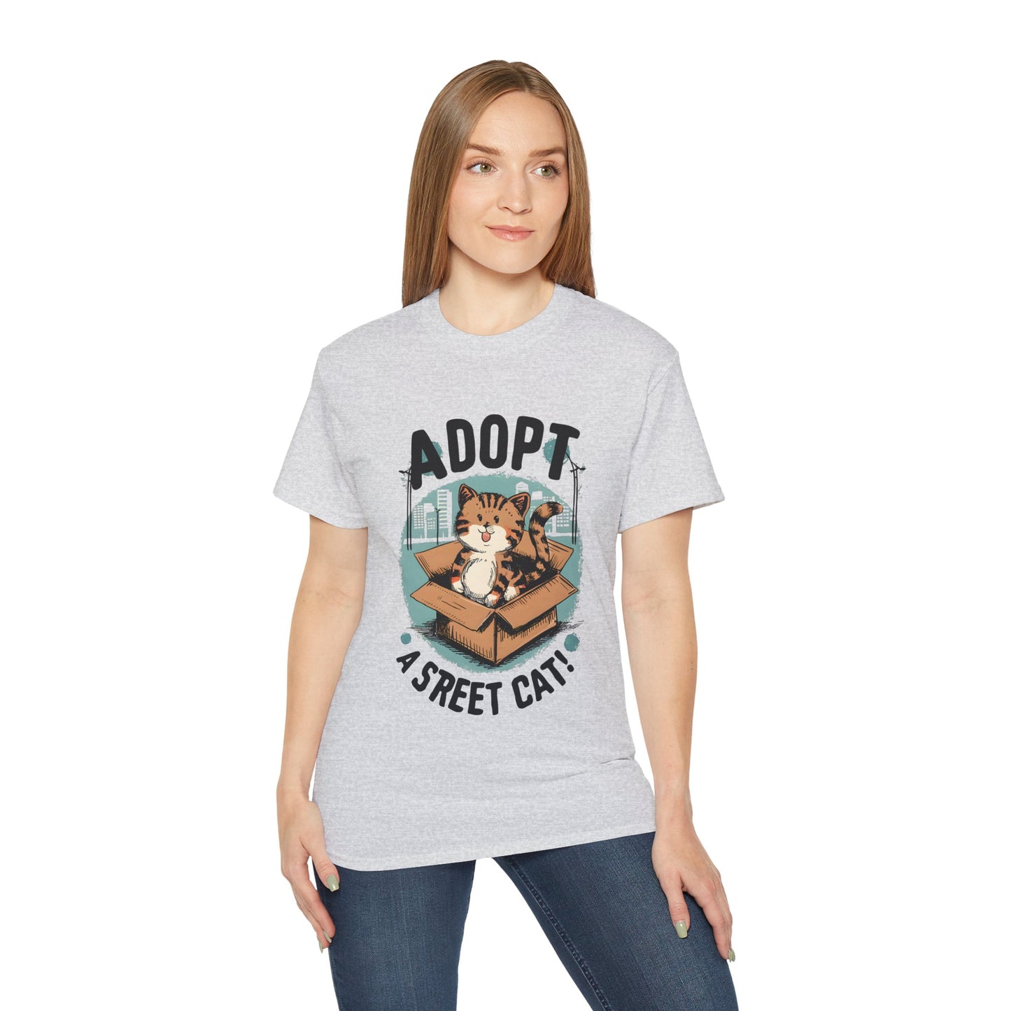 Cute Cat Cartoon Adopt a Street Cat Unisex Organic T-Shirt