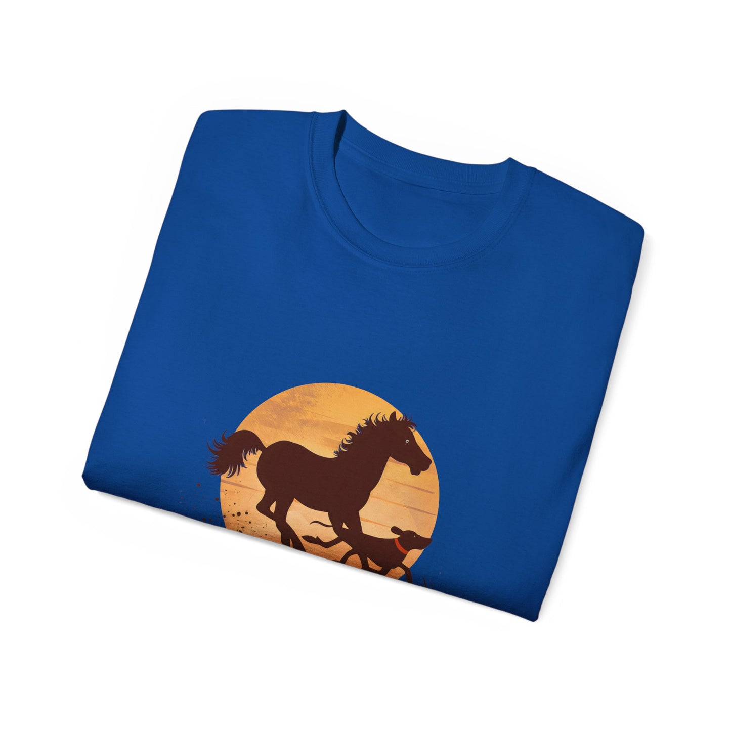 Cute Illustration Easily Distracted by Horses and Dogs Unisex Organic T-Shirt