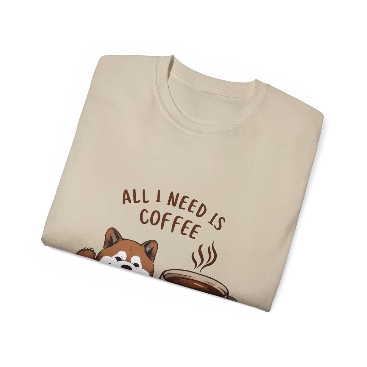 Cute Funny Cartoon All I Need is Coffee and My Akita Unisex Organic T-Shirt