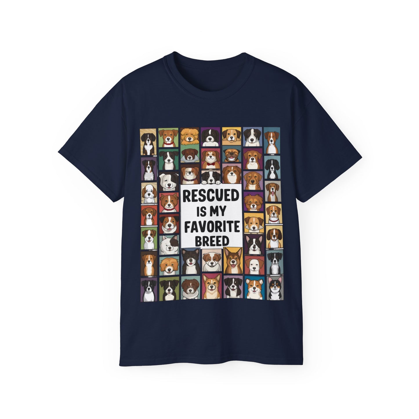 Cute Dog Cartoon Rescued is My Favorite Breed Unisex Organic T-Shirt