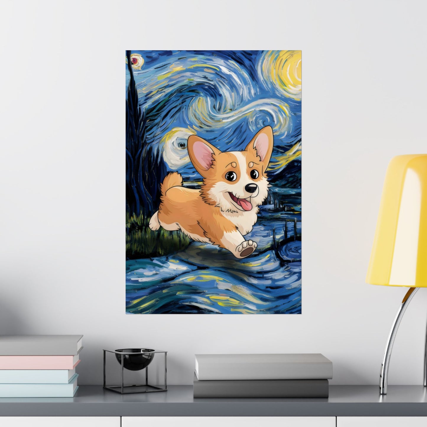 Cute Corgi Van Gogh Starry Night Matte Vertical Posters