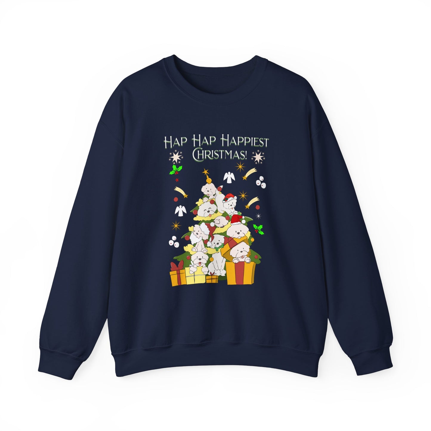 Hap Hap Happiest Christmas Poodle Christmas Tree Unisex Crewneck Sweatshirt