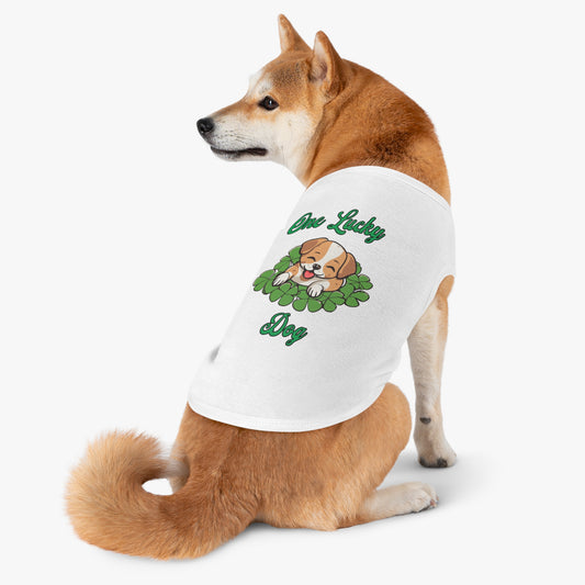 Cute St Patrick's Day One Lucky Dog Cartoon Pet Tank Top