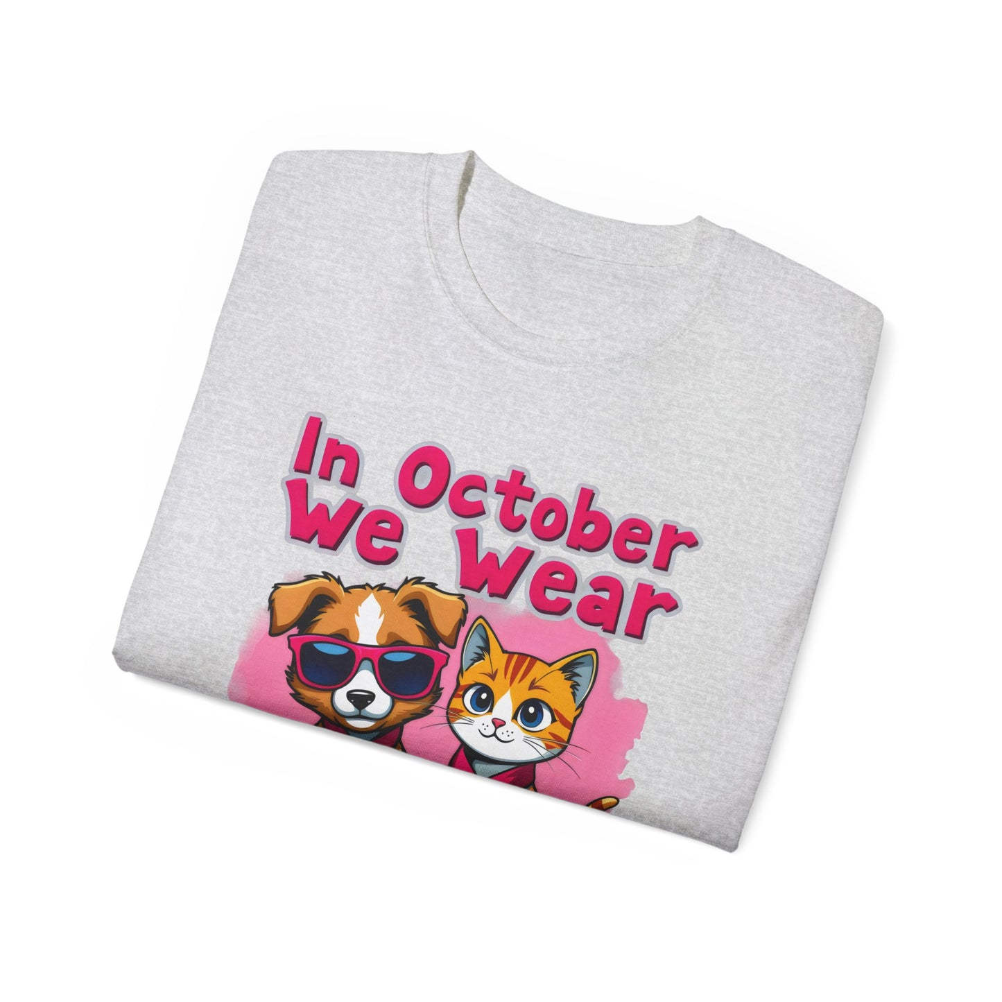 Cute Pet Cartoon In October We Wear Pink Unisex Organic T-Shirt