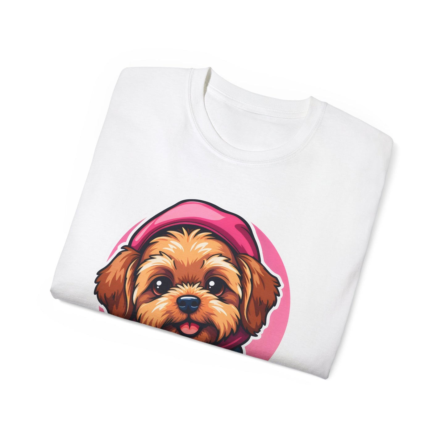 Poodle Dog Cartoon Pink Ribbon Breast Cancer Awareness Unisex Organic T-Shirt