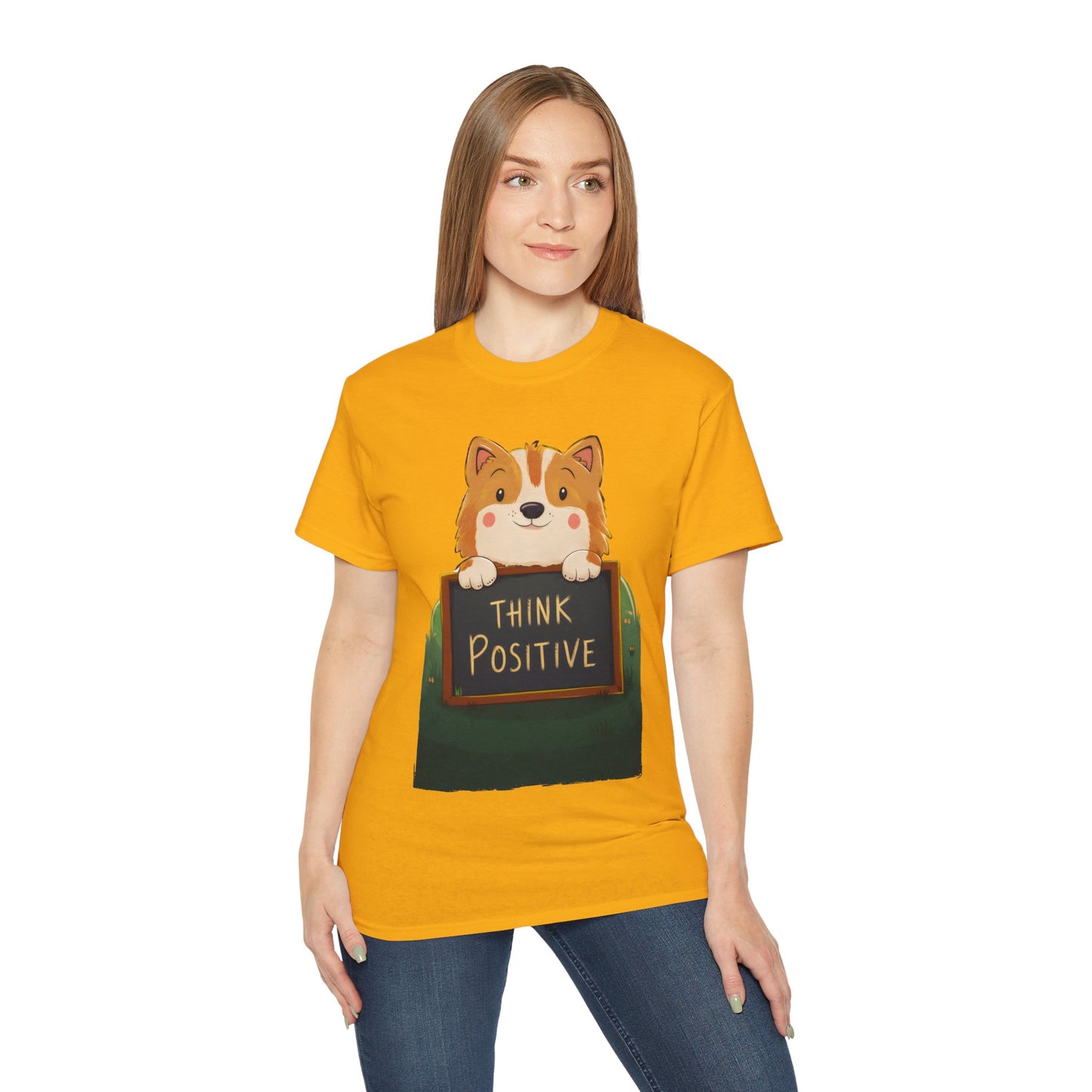 Cute Dog Cartoon Organic T-Shirt - Think Positive Quote