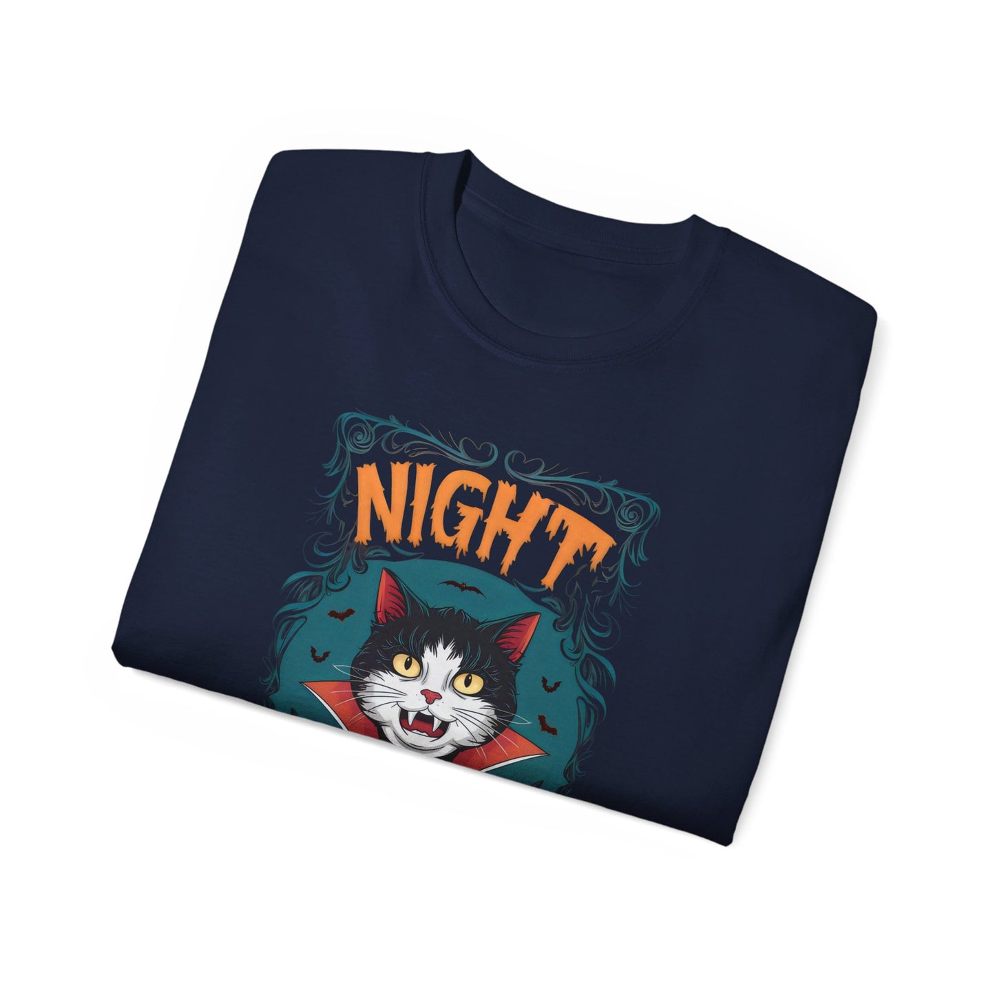 Cute Cat Cartoon Night of the Vampurr Unisex Organic T-Shirt