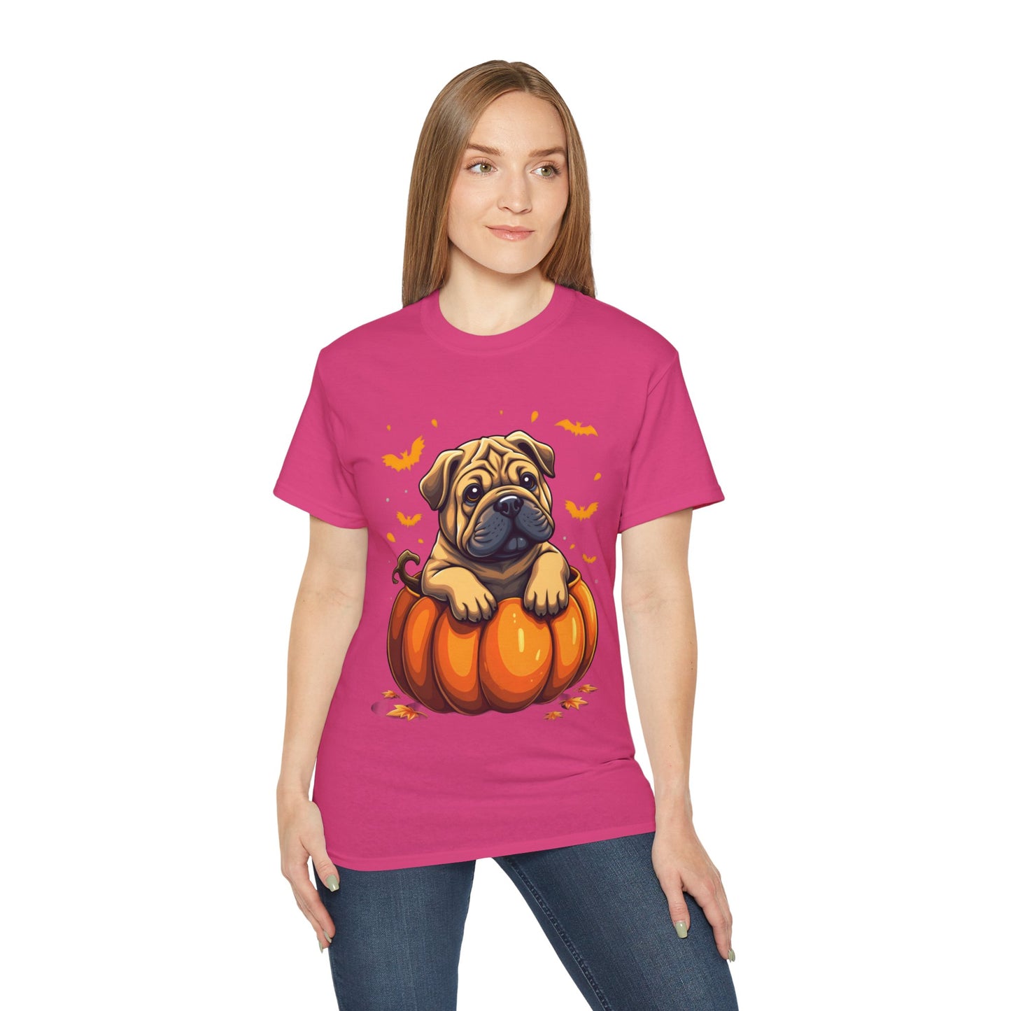 Cute Dog Cartoon Shar Pei Halloween Trick or Treat Unisex Organic T-Shirt