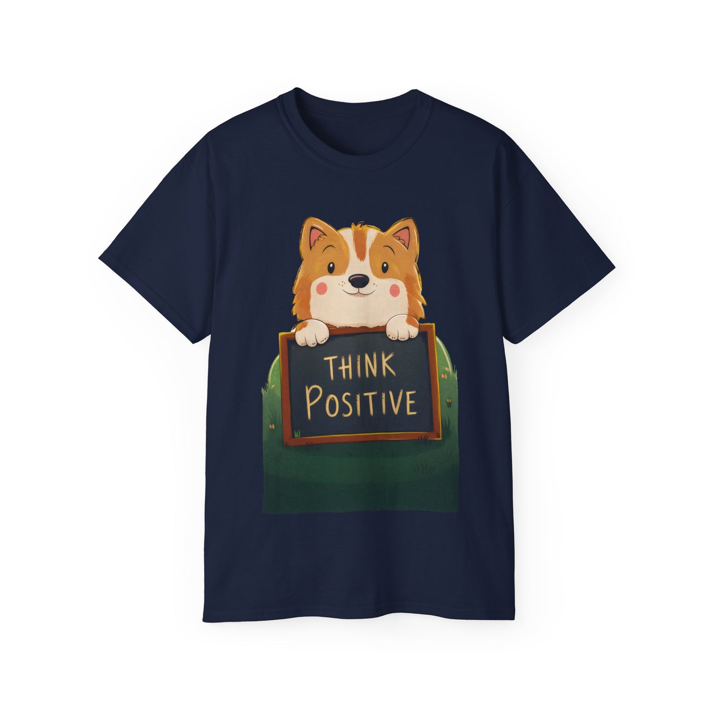 Cute Dog Cartoon Organic T-Shirt - Think Positive Quote