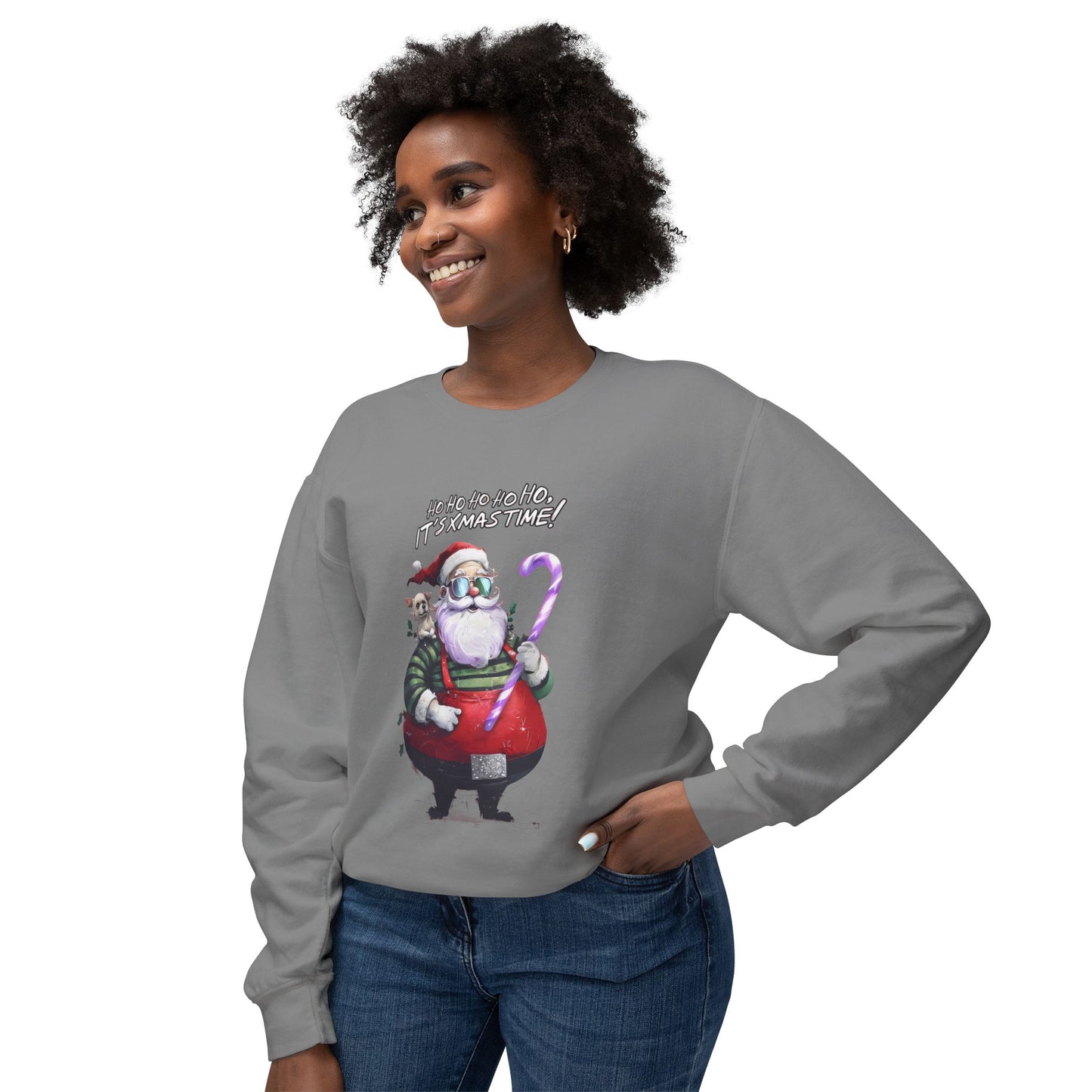 Cute Cartoon Santa and Dog Christmas Crewneck Sweatshirt