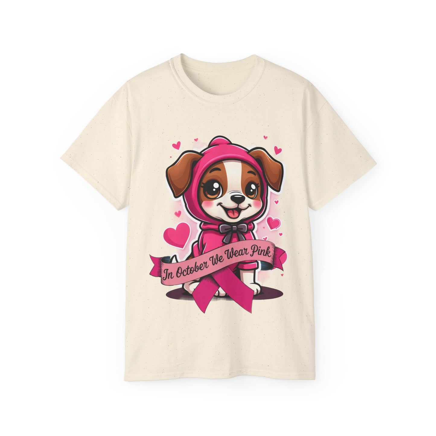 Cute Dog Cartoon In October We Wear Pink Unisex Organic T-Shirt