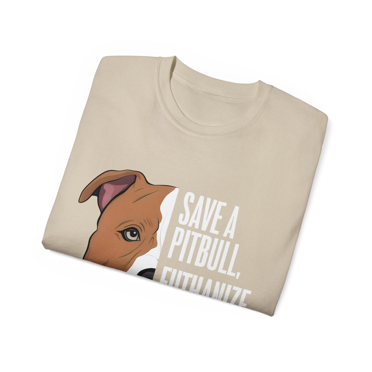 Cute Cartoon Save a Pitbull Euthanize a Dog Fighter Unisex Organic T-Shirt