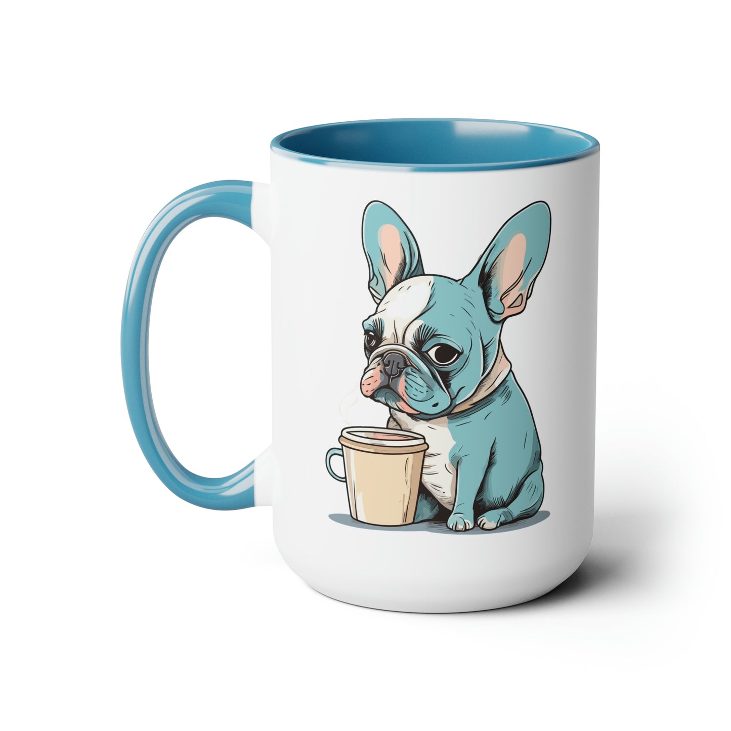 Cute Dog Drinking Coffee Meme Two-Tone Coffee Mugs, 15oz