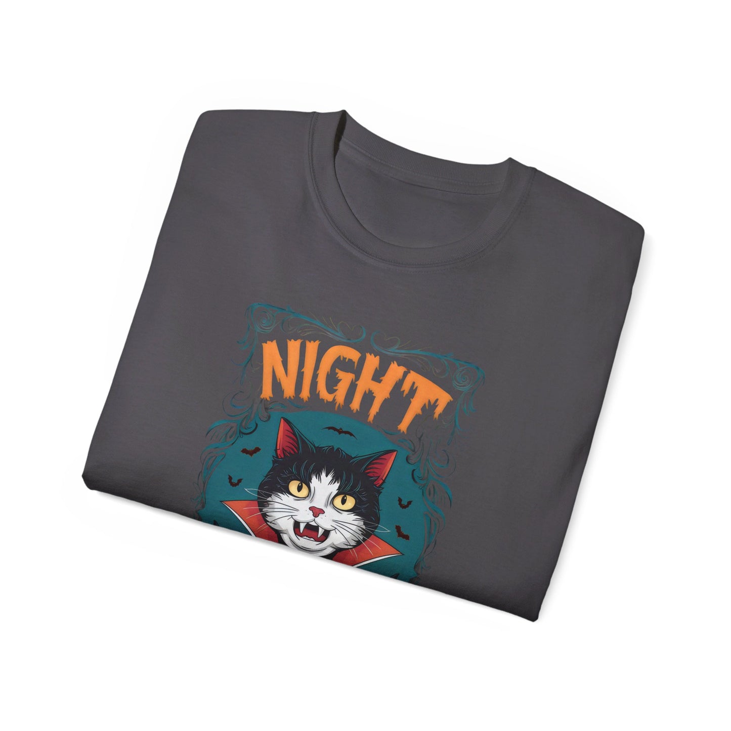 Cute Cat Cartoon Night of the Vampurr Unisex Organic T-Shirt