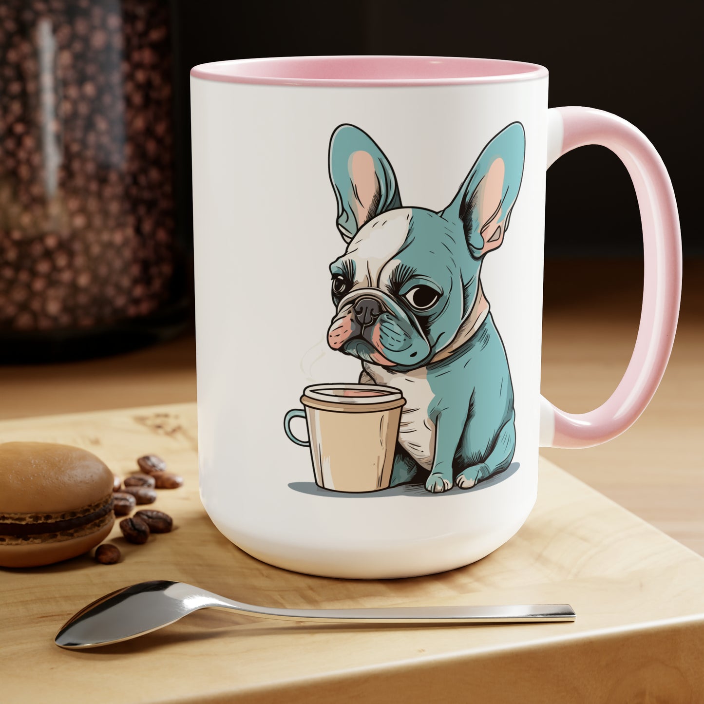 Cute Dog Drinking Coffee Meme Two-Tone Coffee Mugs, 15oz