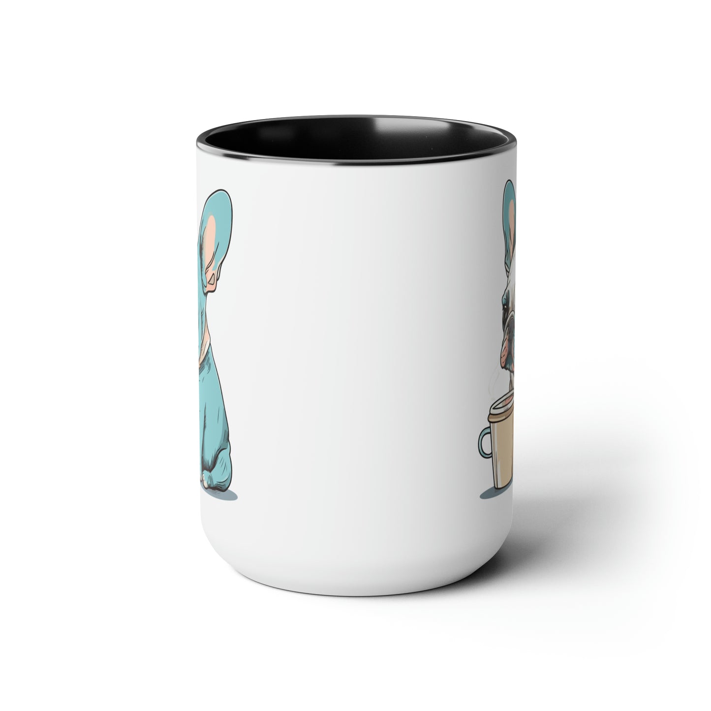 Cute Dog Drinking Coffee Meme Two-Tone Coffee Mugs, 15oz