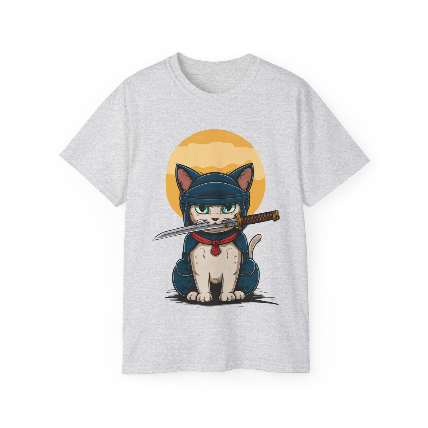 Cute Cartoon Samurai Ninja Cat Organic T-Shirt