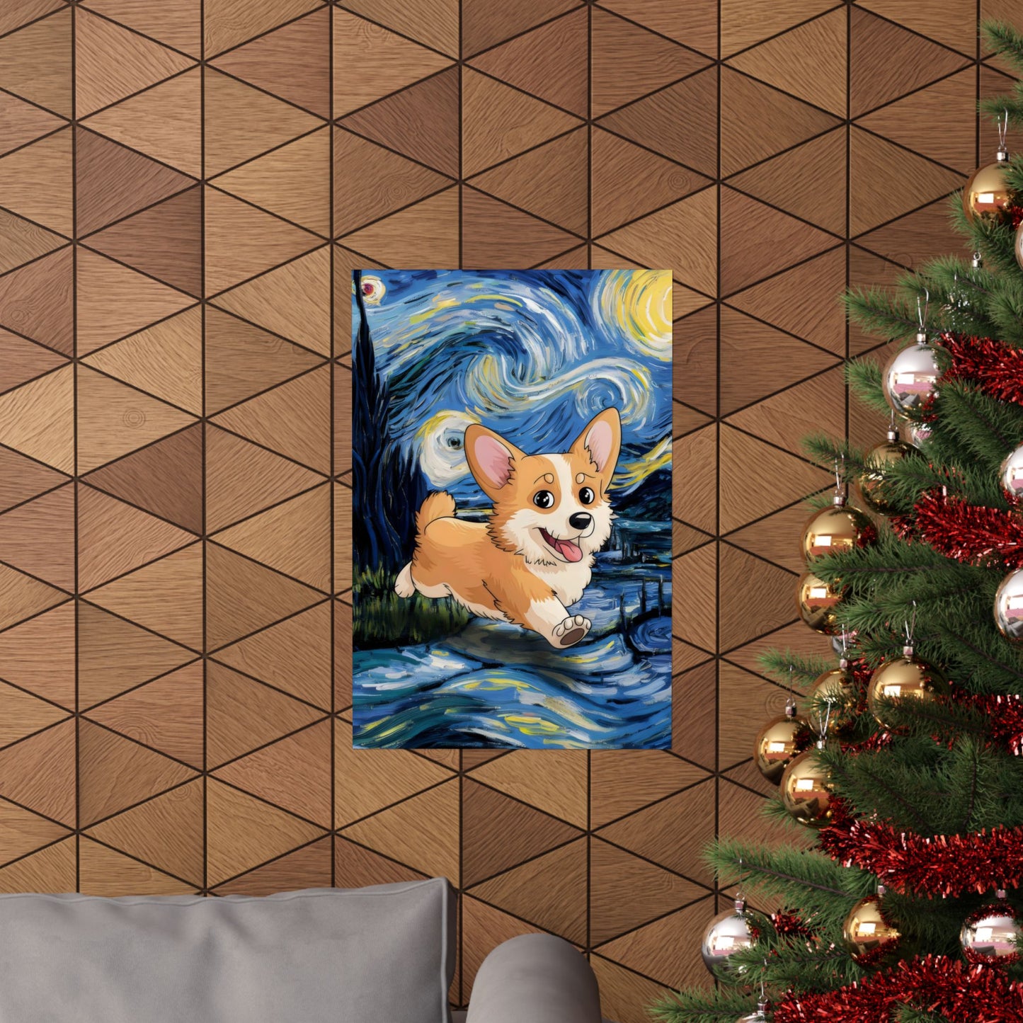 Cute Corgi Van Gogh Starry Night Matte Vertical Posters