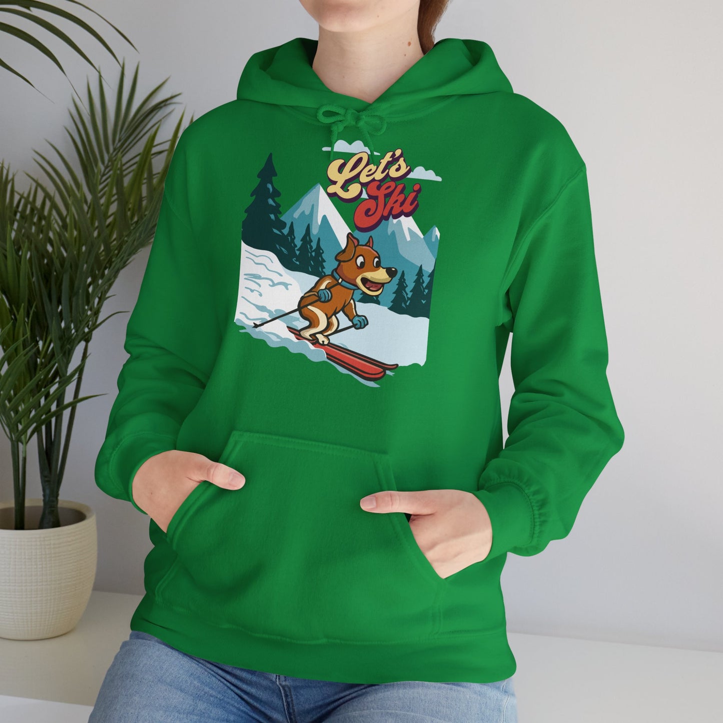 Cute Funny Dog Cartoon Let's Ski Unisex Hooded Sweatshirt