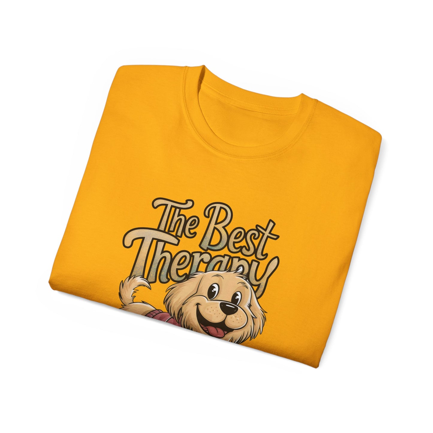 Cute Dog Cartoon The Best Therapy is a Golden Unisex Organic T-Shirt