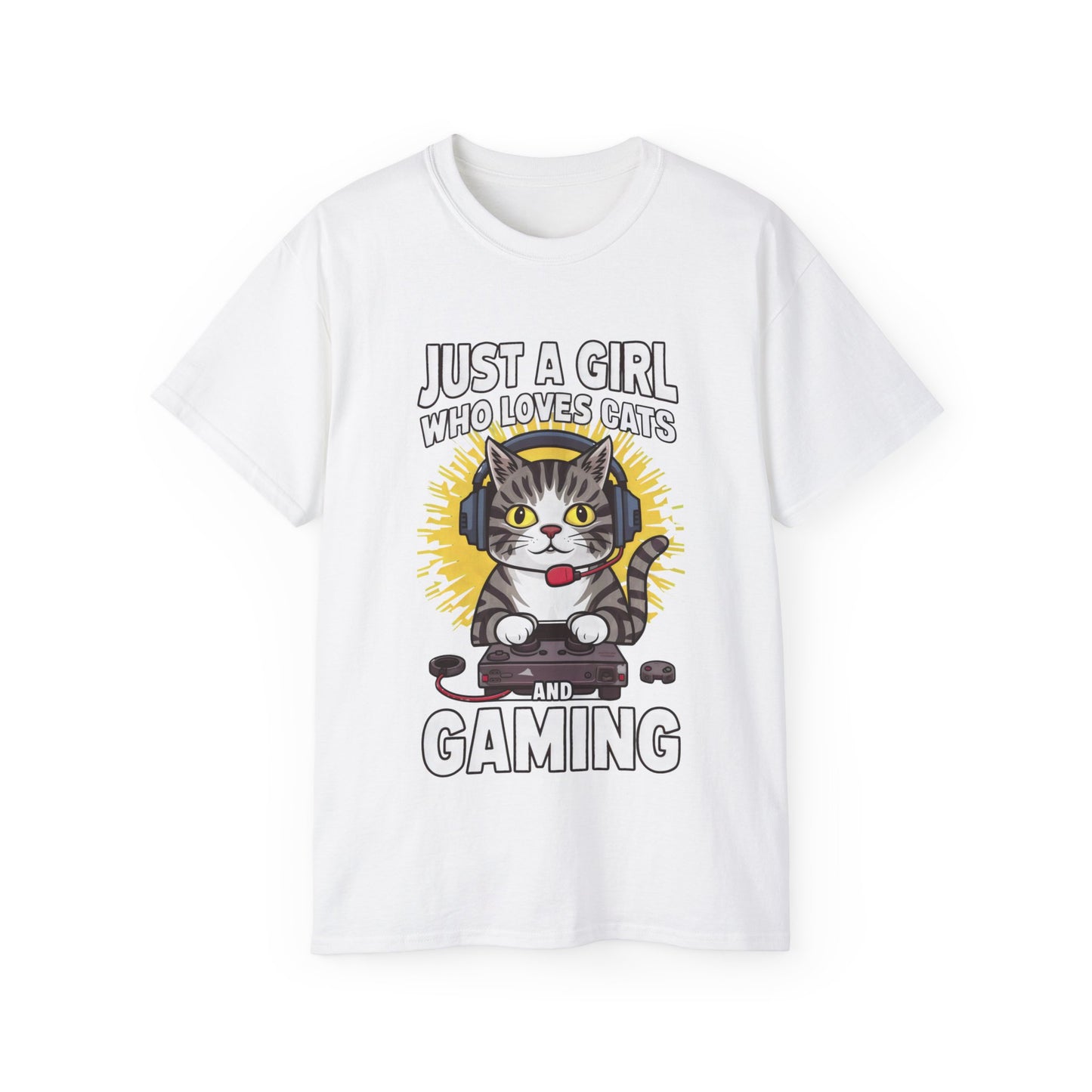 Cute Cartoon Just a Girl Who Loves Cats and Gaming Organic T-Shirt