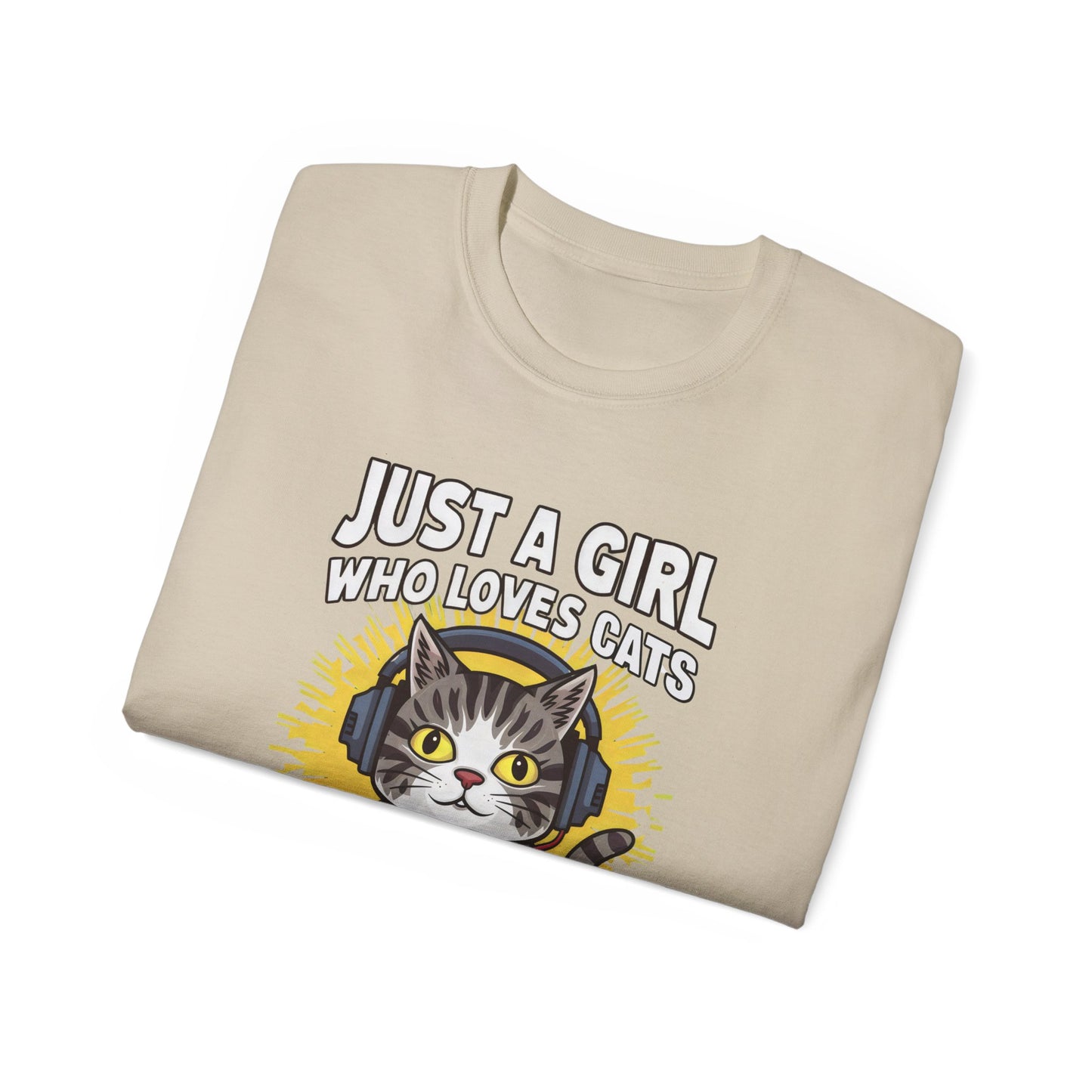 Cute Cartoon Just a Girl Who Loves Cats and Gaming Organic T-Shirt