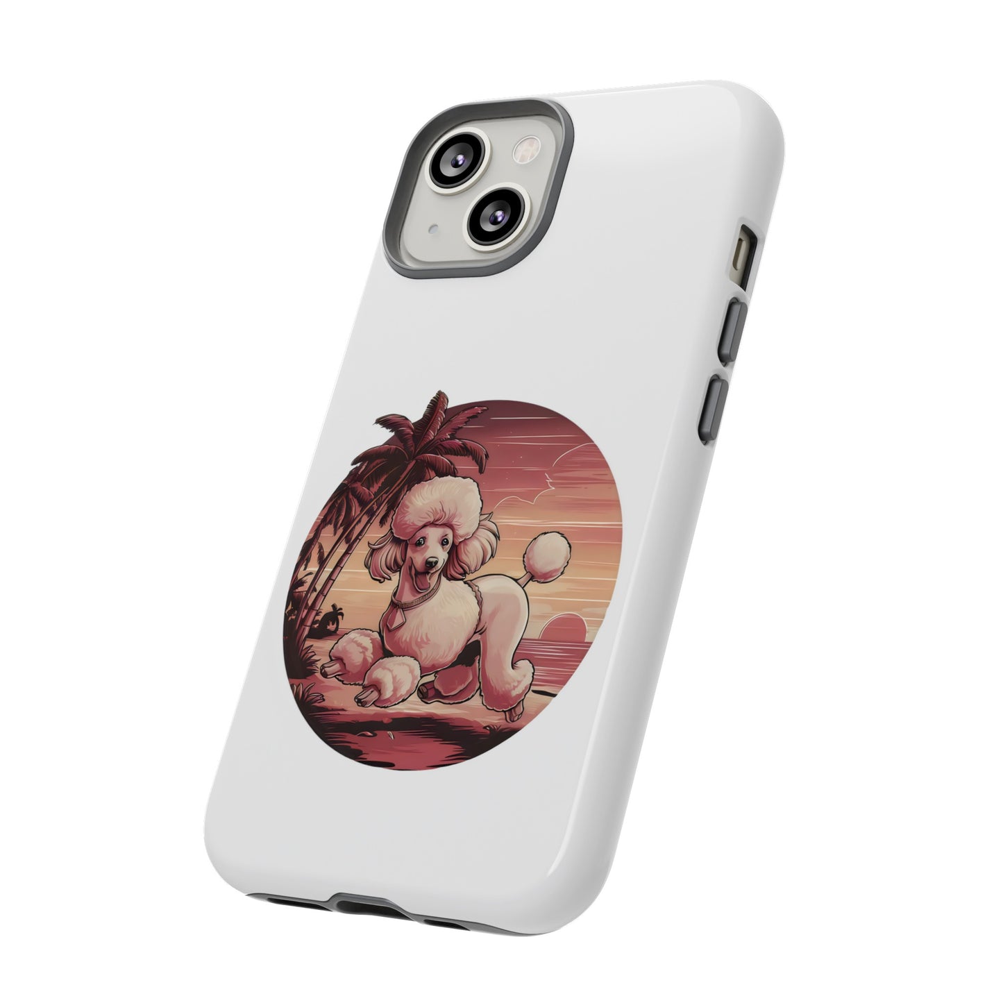 Cute Cartoon Poodle 80s Vintage Sunset Retro iPhone Tough Cases