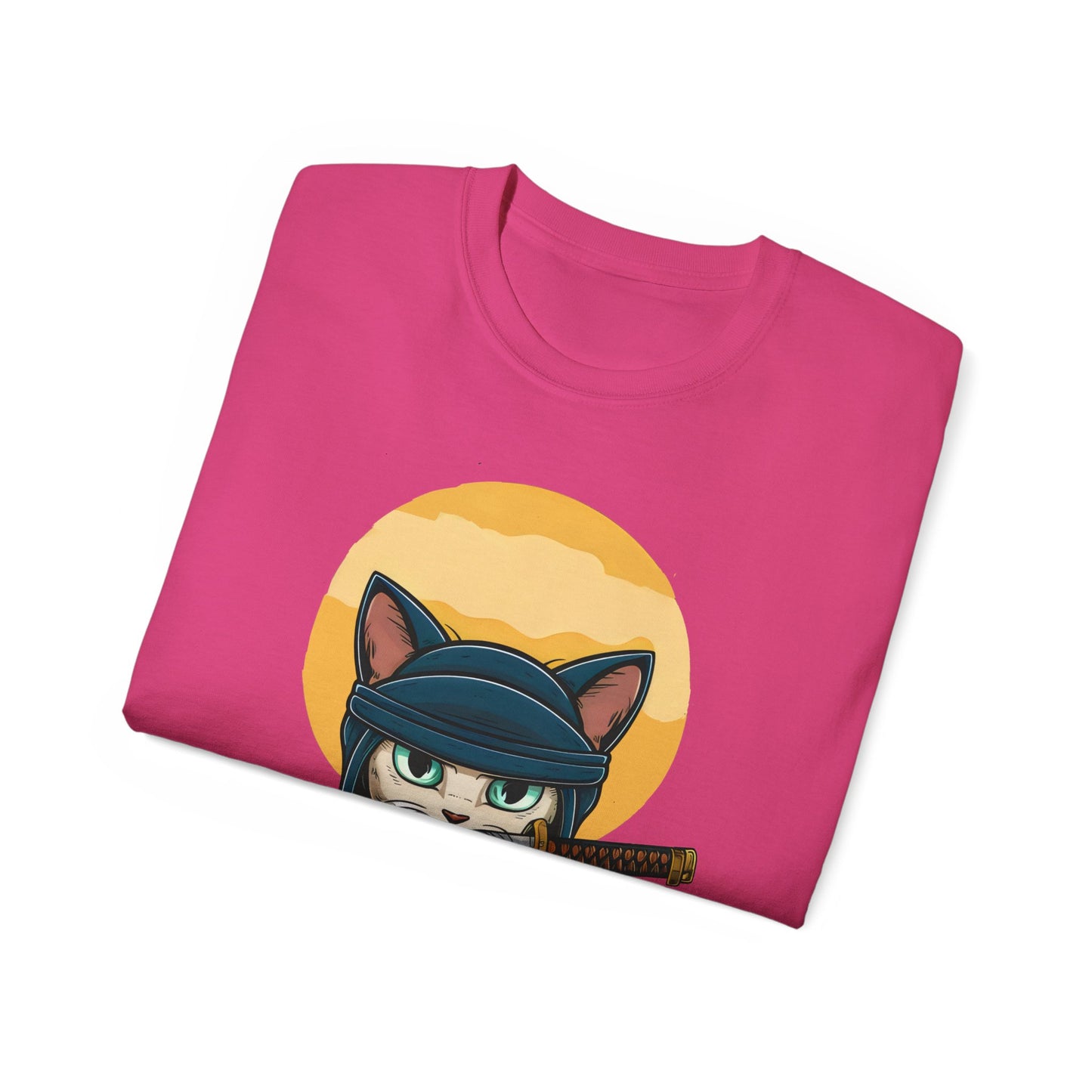 Cute Cartoon Samurai Ninja Cat Organic T-Shirt