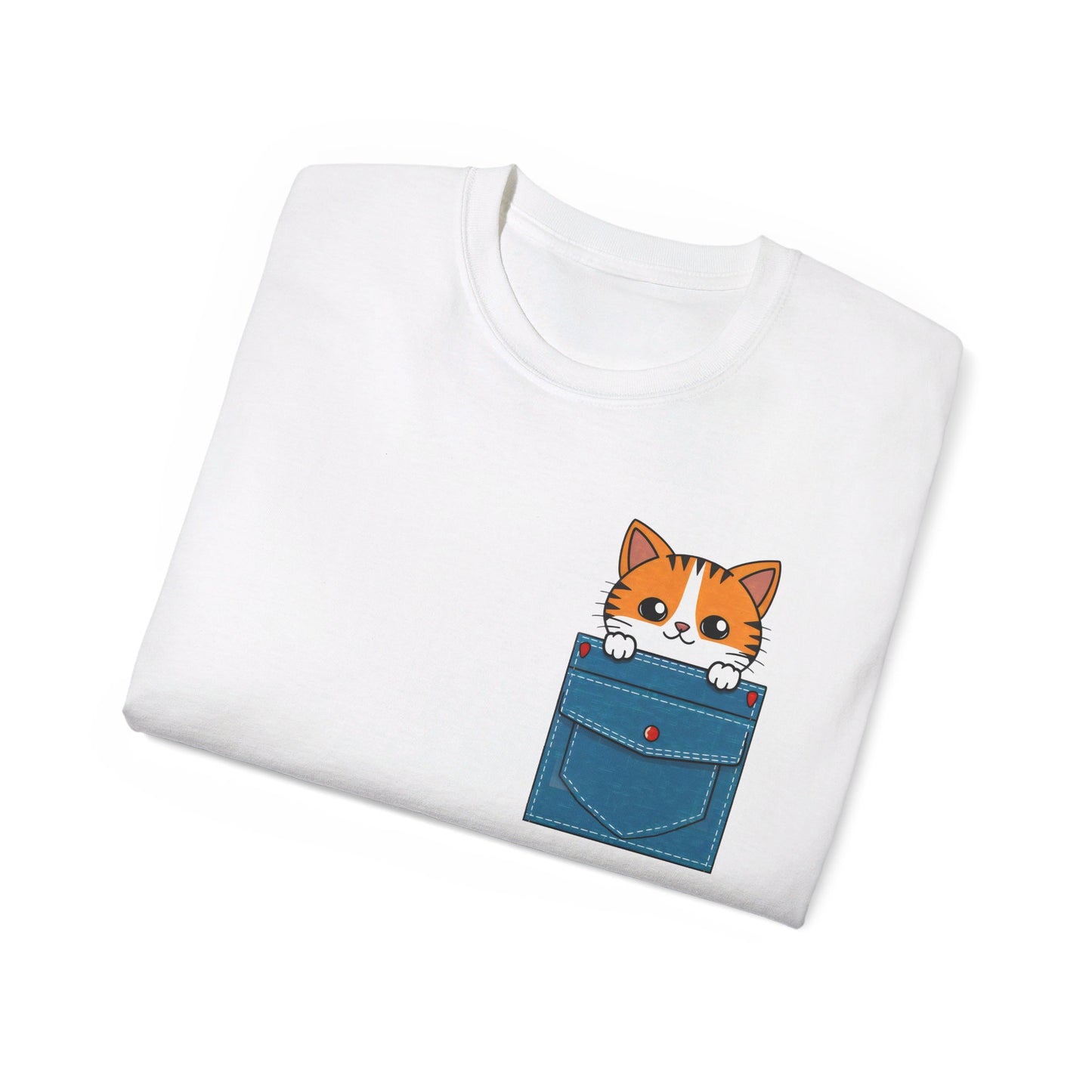 Cute Cartoon Cat in Pocket Unisex Organic T-Shirt