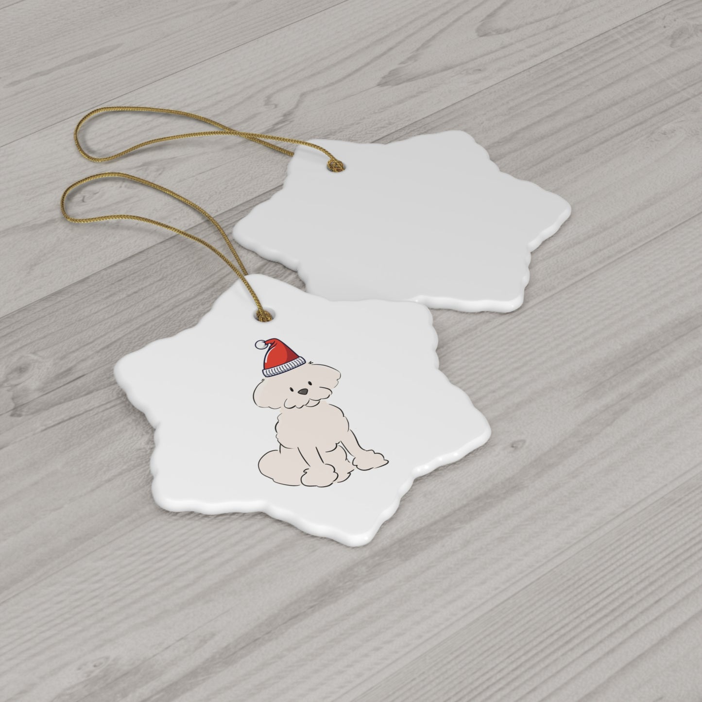 Cheeky Bichon Christmas Ceramic Ornament, 4 Shapes