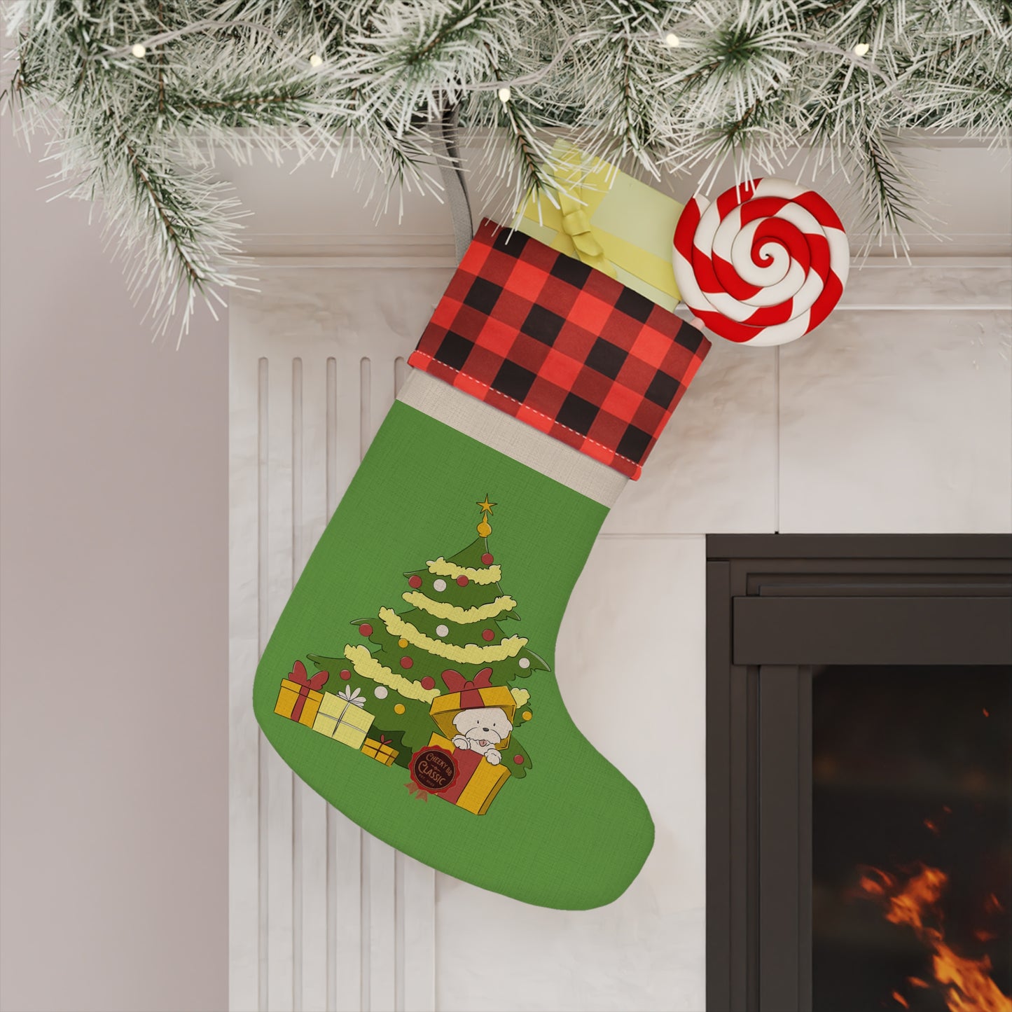 Cheeky Bichon Cartoon Christmas Tree Stocking