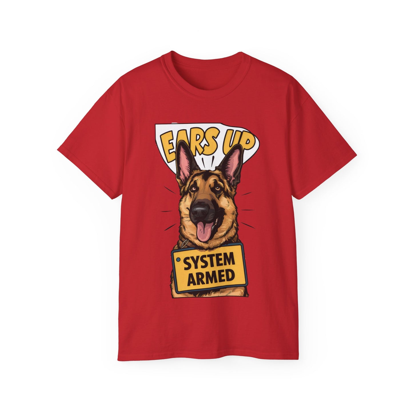 Cute Dog Cartoon Ears Up System Armed Meme Unisex Organic T-Shirt