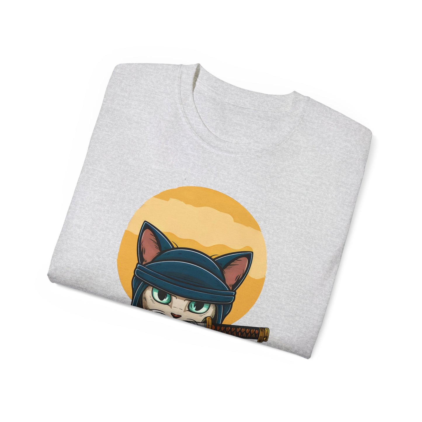 Cute Cartoon Samurai Ninja Cat Organic T-Shirt