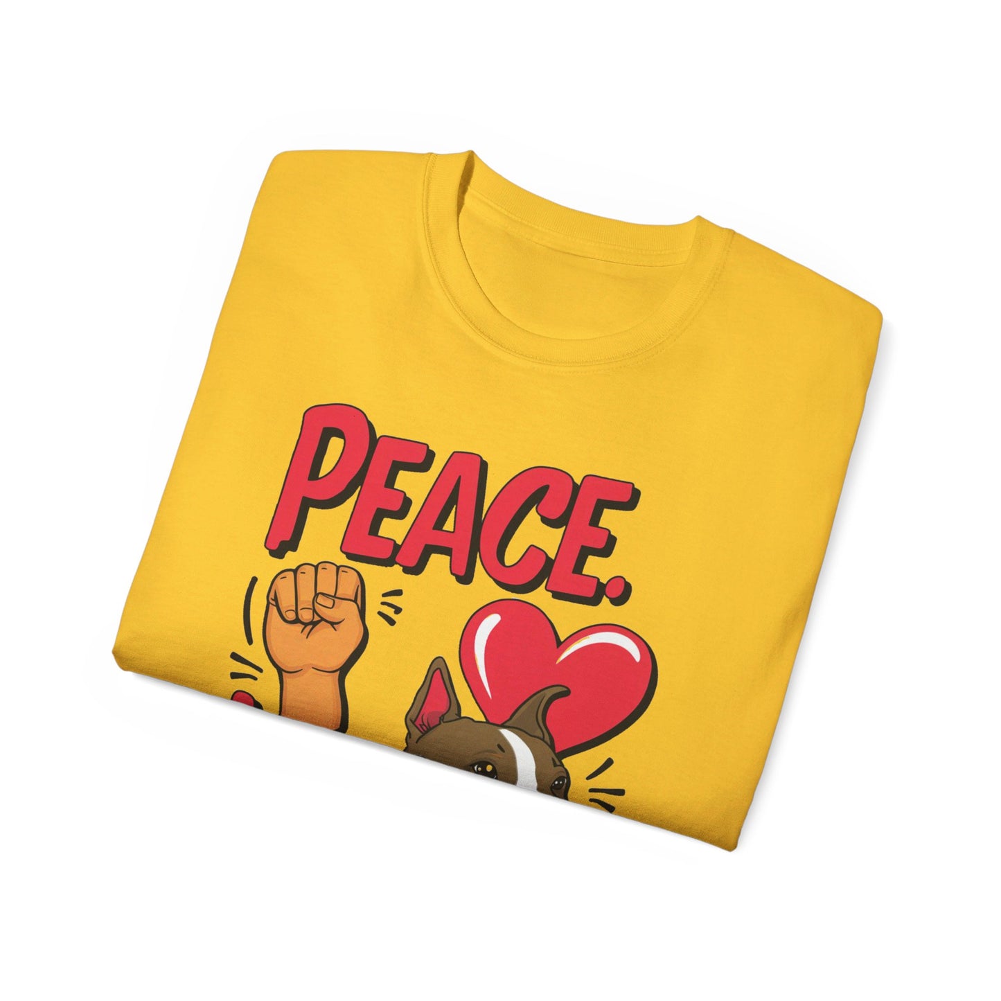 Cute Dog Cartoon Peace Love Pitties Unisex Organic T-Shirt