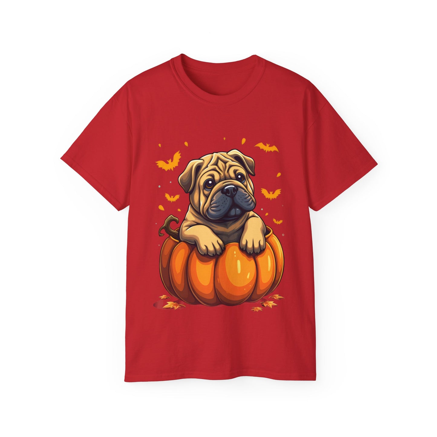 Cute Dog Cartoon Shar Pei Halloween Trick or Treat Unisex Organic T-Shirt