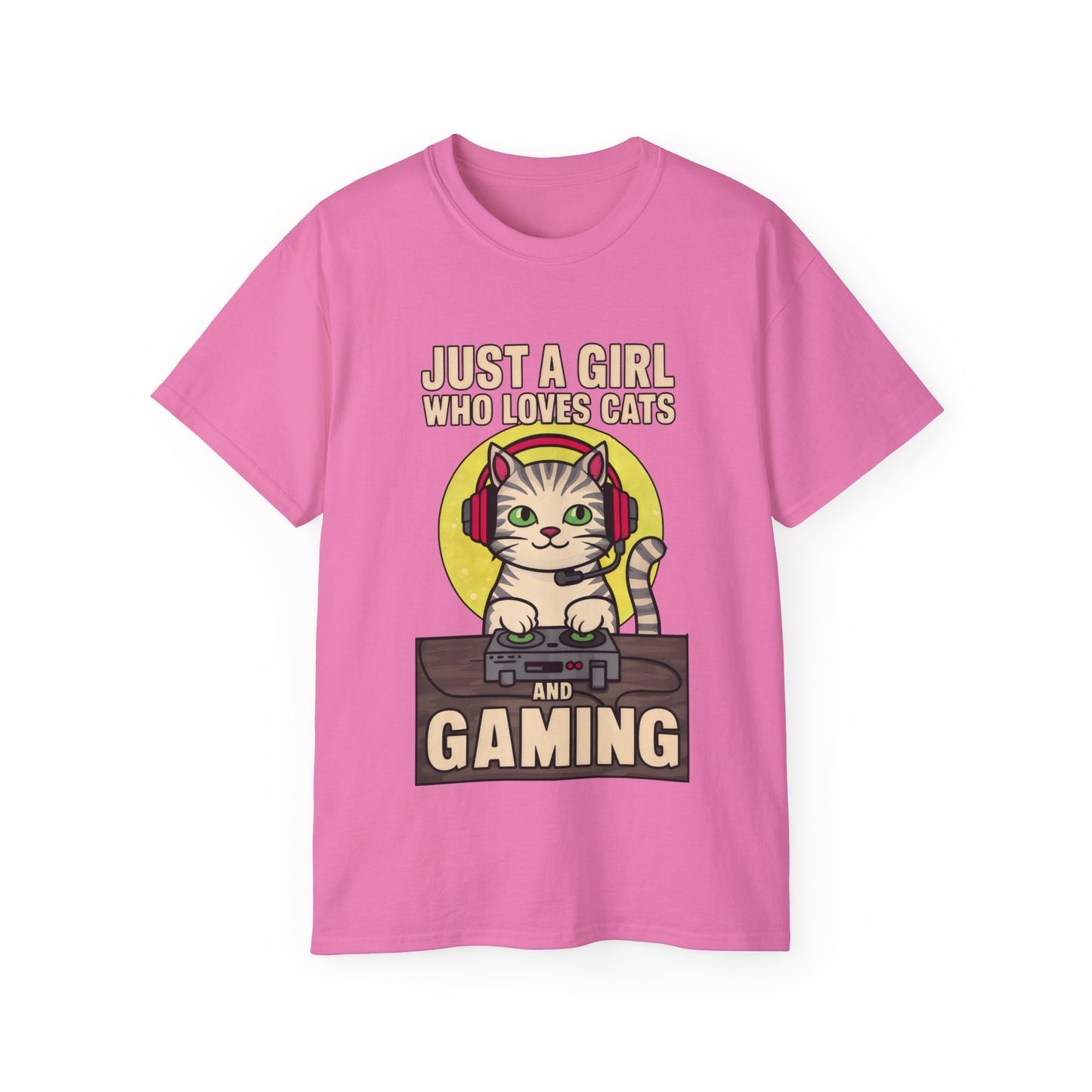 Cute Cartoon Just a Girl Who Loves Cats and Gaming Meme Organic T-Shirt