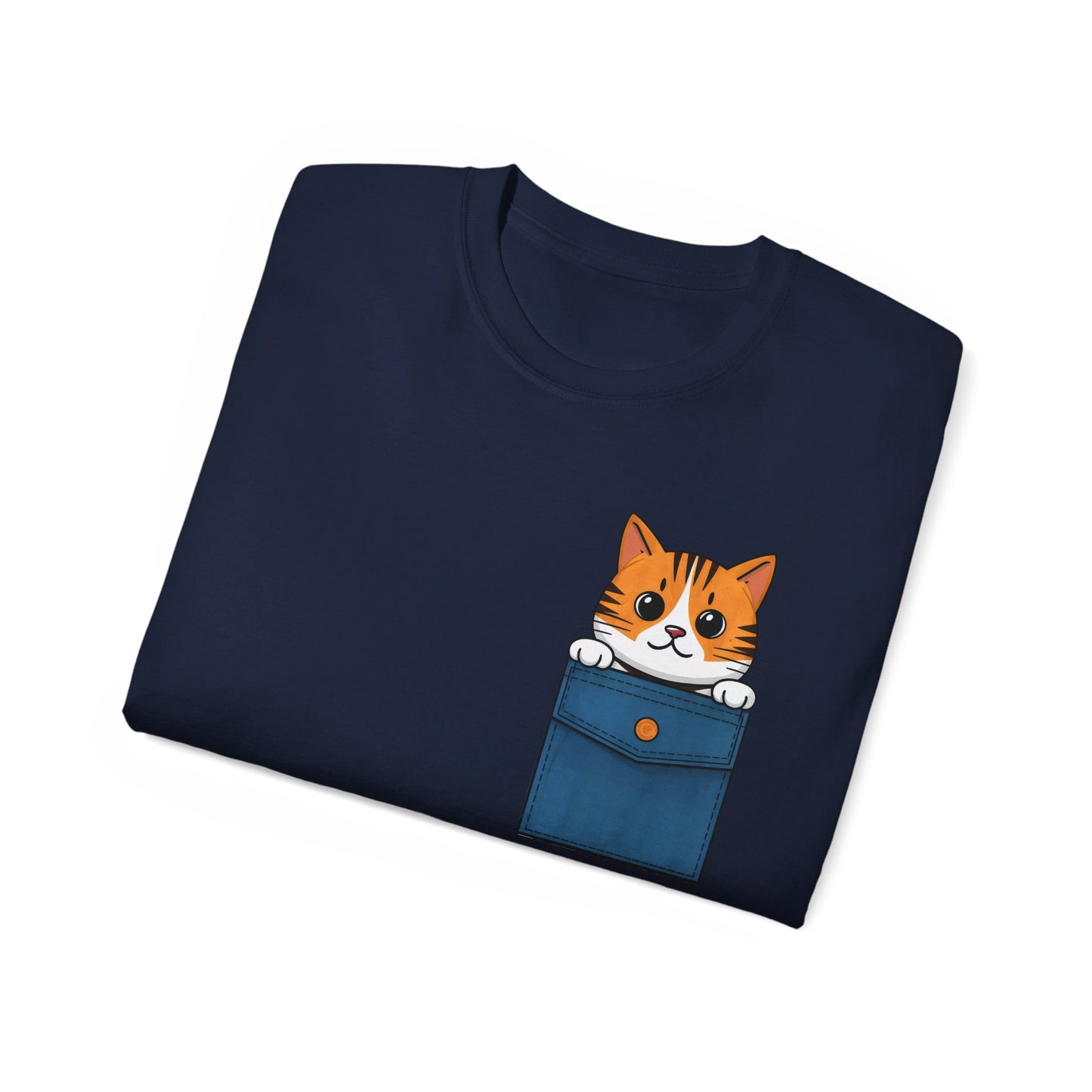 Cute Cartoon Cat in Pocket Unisex Organic T-Shirt