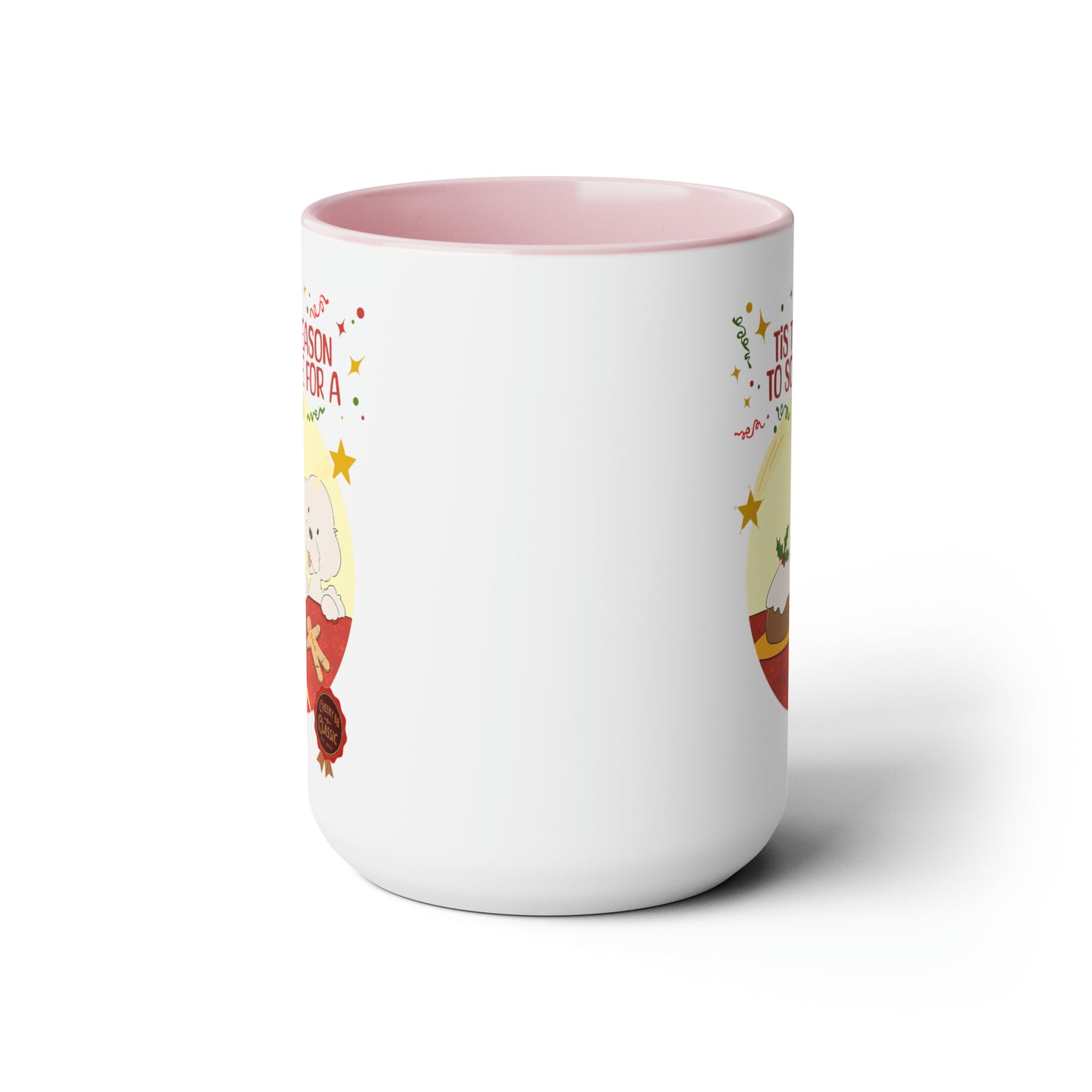 Cheeky Bichon Tis the Season to Scheme for a Pud Two-Tone Coffee Mugs, 15oz