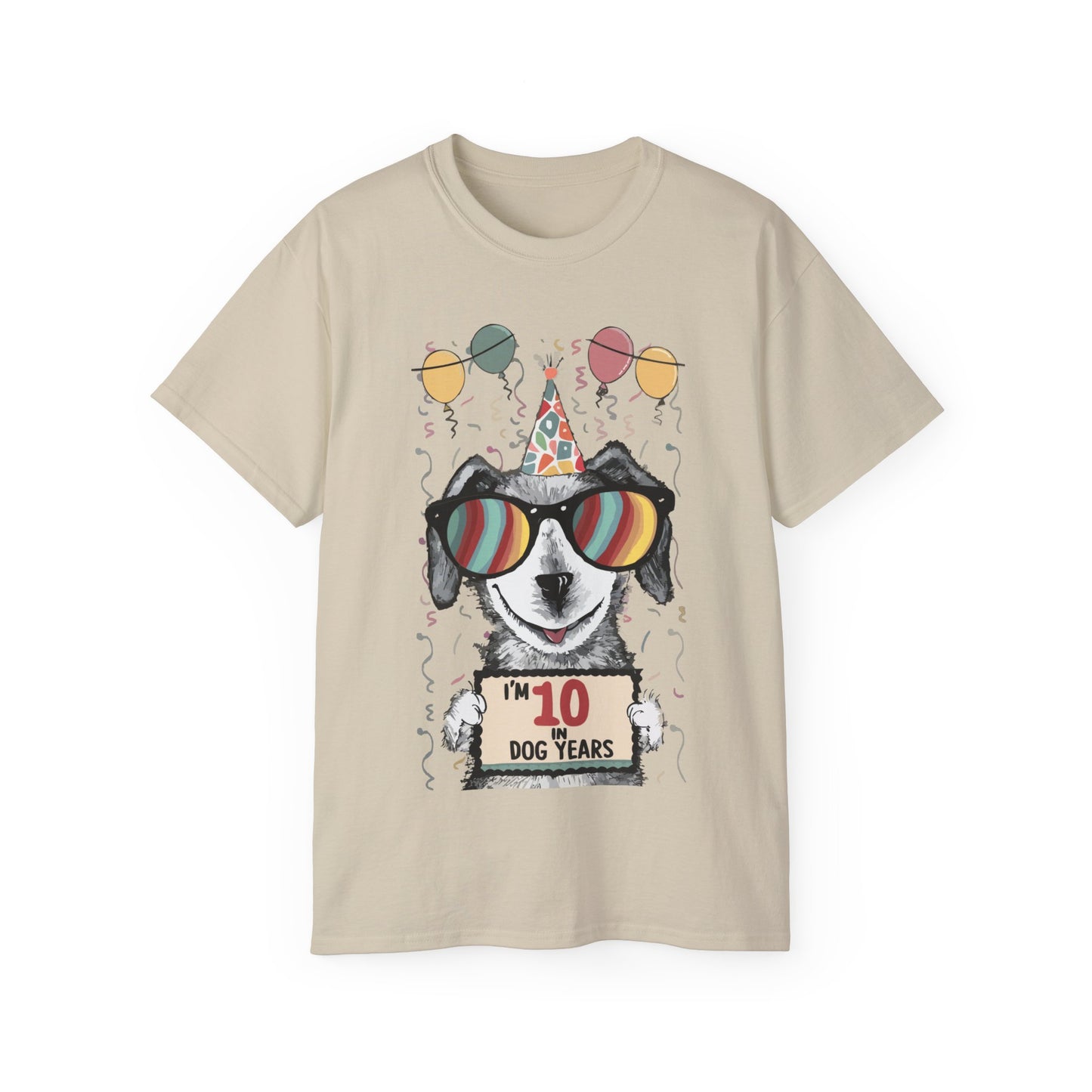 Cute Dog Cartoon I'm 10 in Dog Years Birthday Unisex Organic T-Shirt