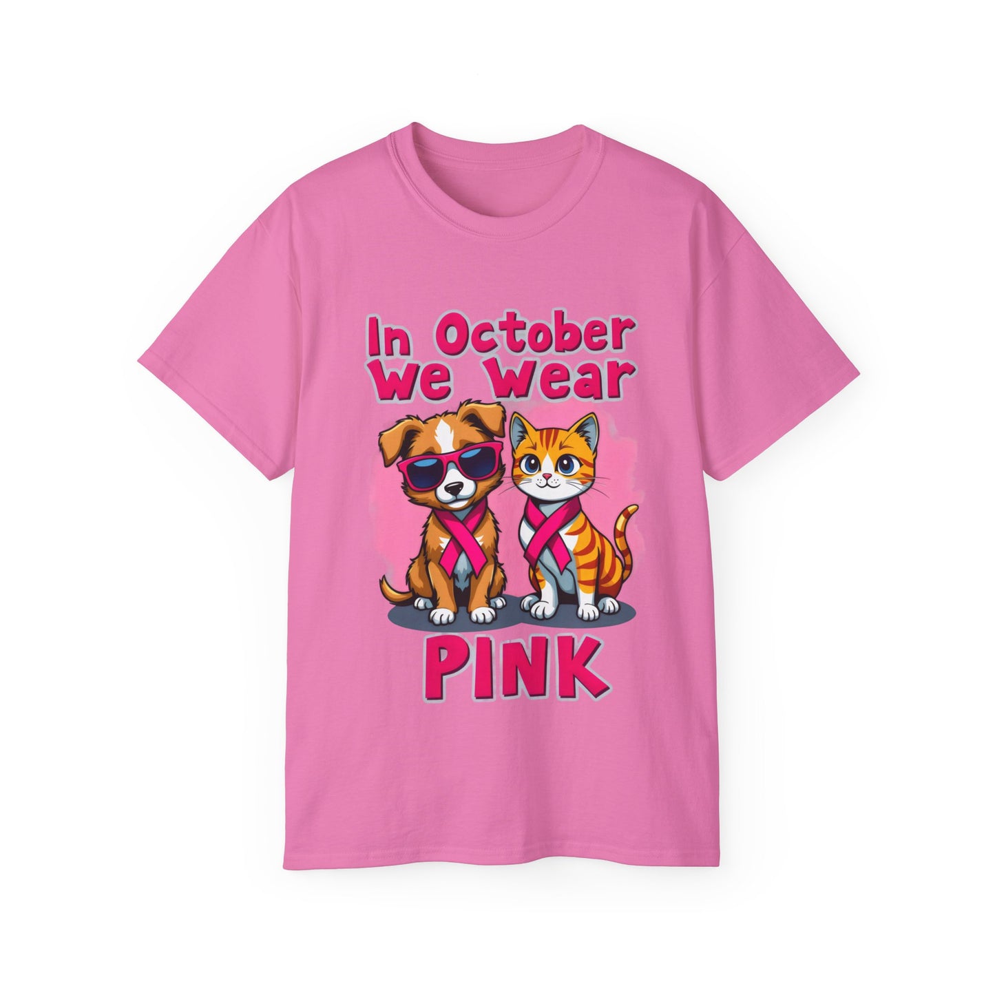 Cute Pet Cartoon In October We Wear Pink Unisex Organic T-Shirt